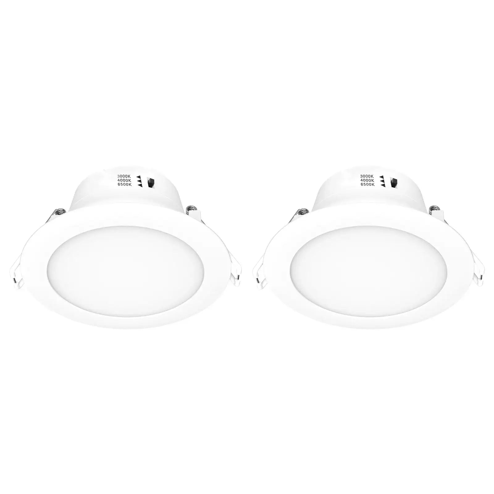 Arlec 2-pack LED downlights, tri-colour dimmable flush lens ceiling lights, plug and play