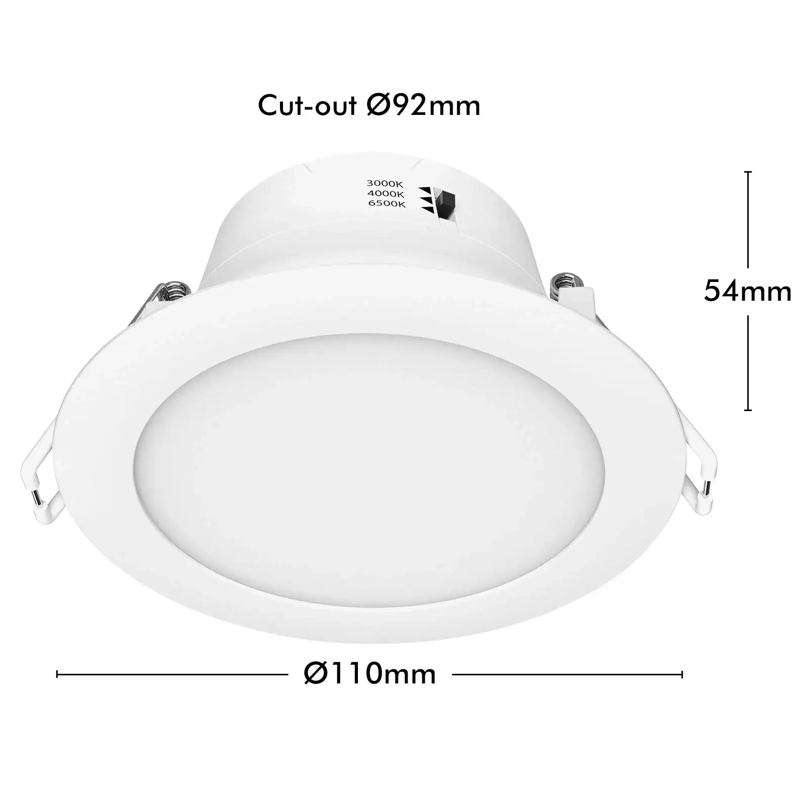 Arlec 9W tri-colour dimmable LED downlight with 110mm diameter and 92mm cut-out
