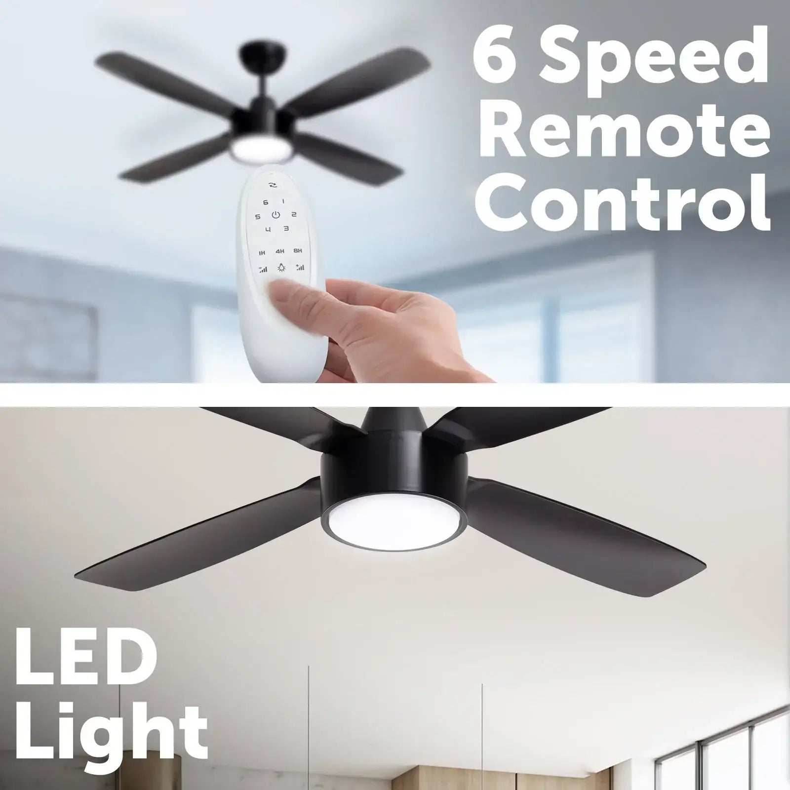 arlec 120cm aer ceiling fan – matte black dc ceiling fan; tri-colour led smart fan; modern quiet fan for any room