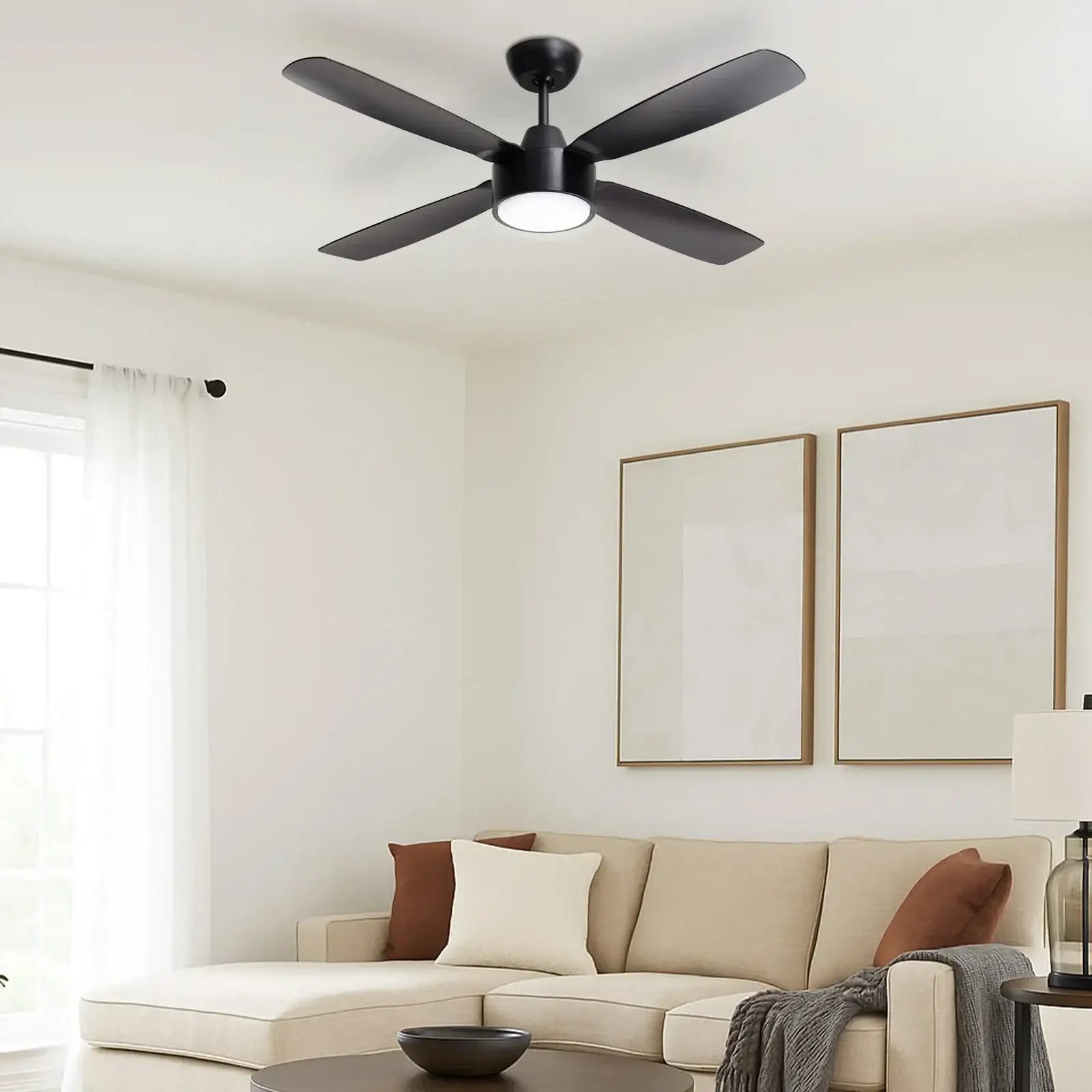 arlec 120cm aer ceiling fan – matte black dc ceiling fan; tri-colour led smart fan; modern quiet fan for any room
