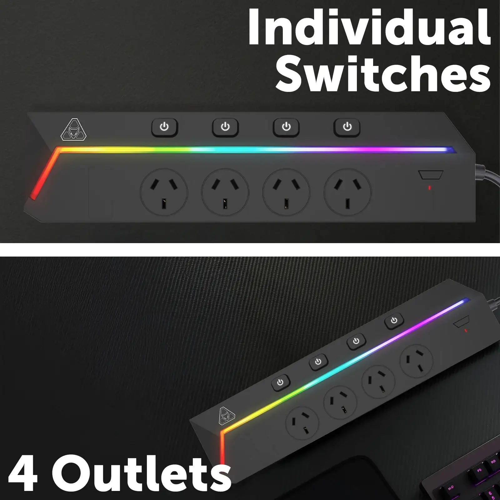 4 outlet premium surge protected powerboard by Arlec with individual switches