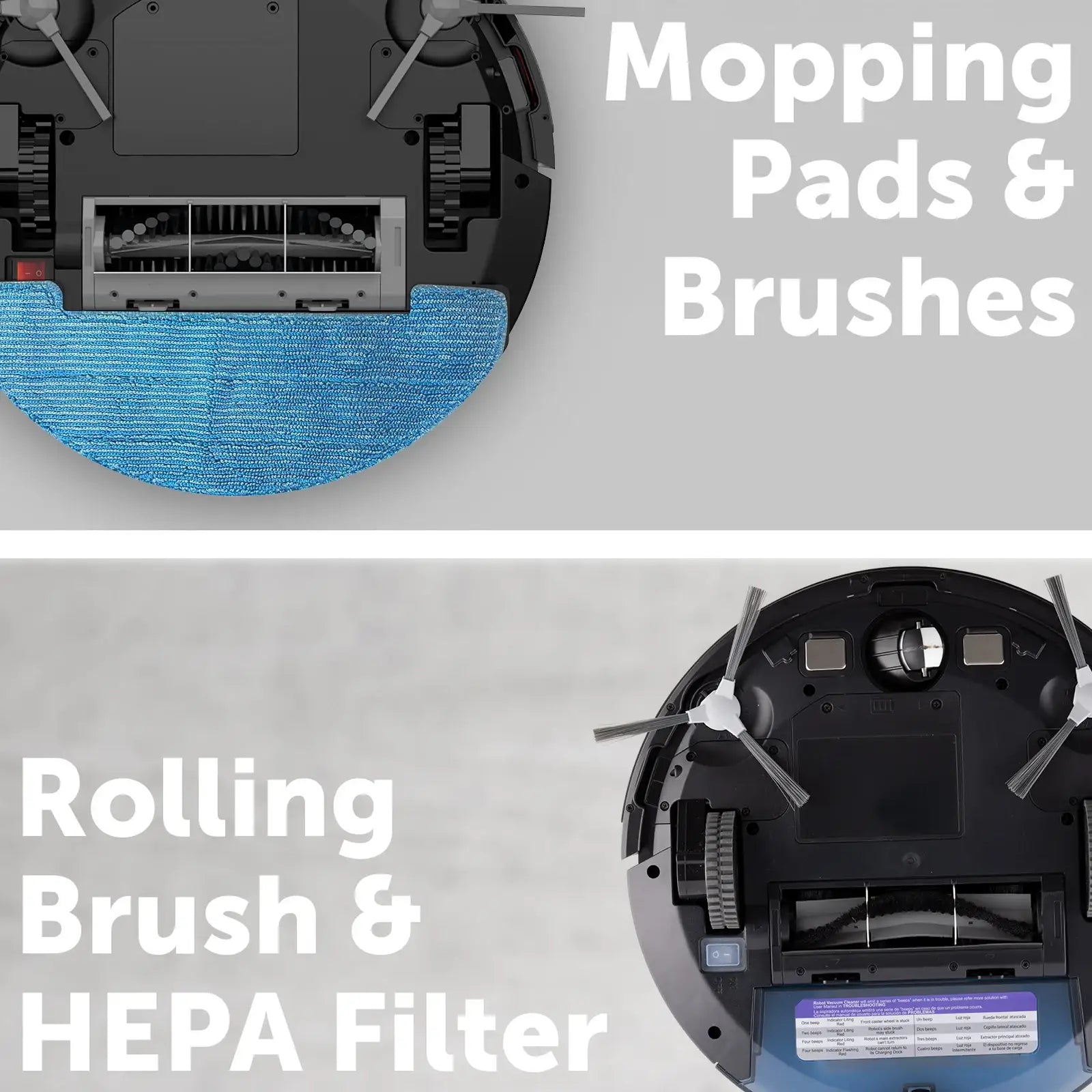 Robotic vacuum replacement kit for SH122HA with brushes, HEPA filters, and mopping pads