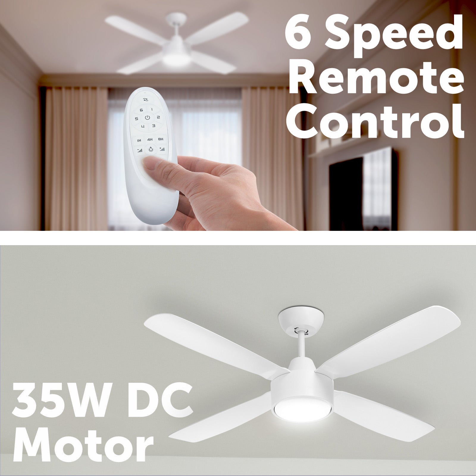 arlec 120cm aer white ceiling fan – tri-colour led fan with remote; matte finish 4 blade dc fan; quiet energy-saving ceiling fan