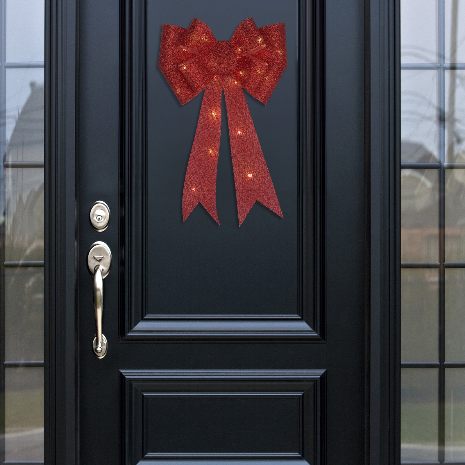 Arlec LED glitter bow, battery operated indoor decorative ribbon light, warm white bow lighting