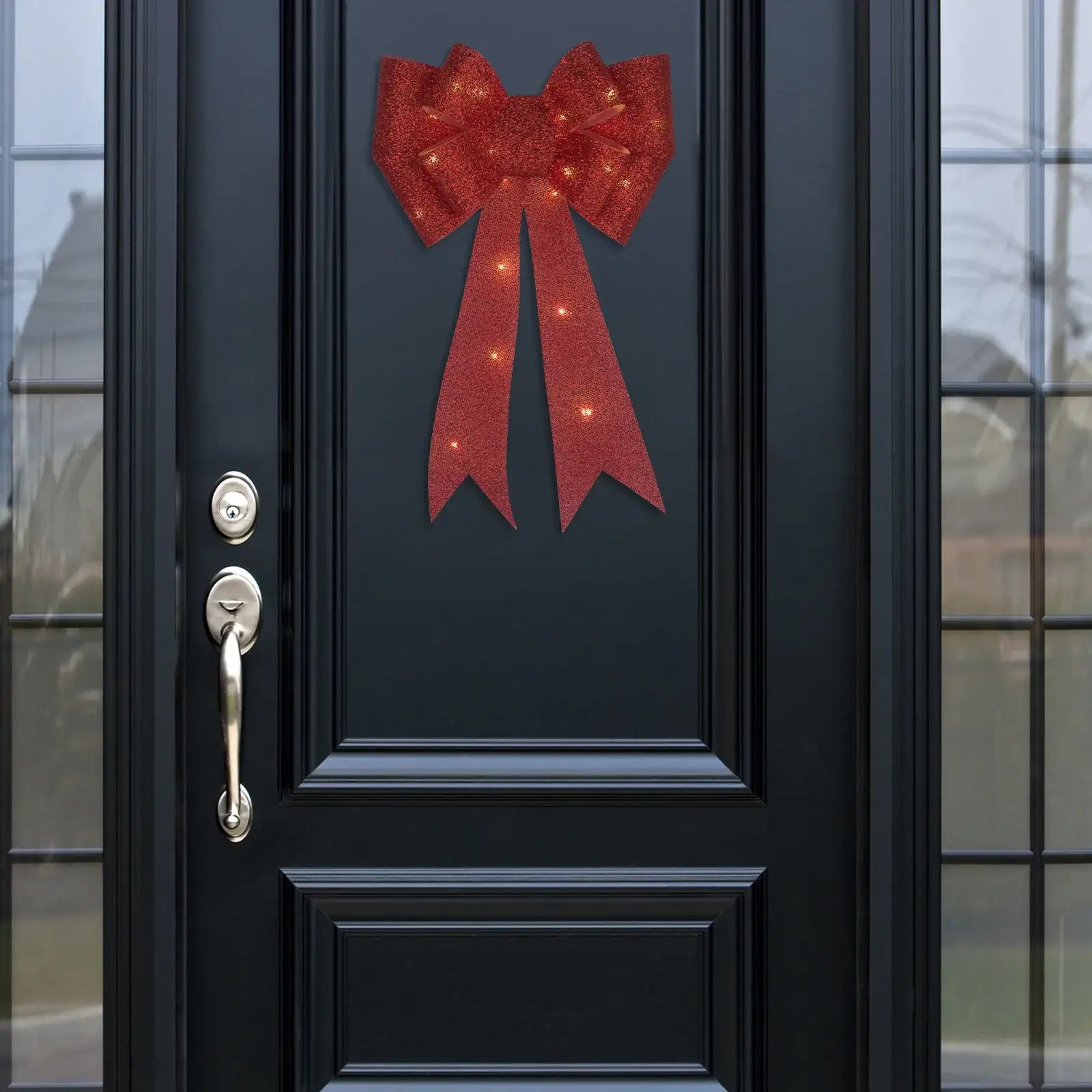 Arlec LED glitter bow, battery operated indoor decorative ribbon light, warm white bow lighting