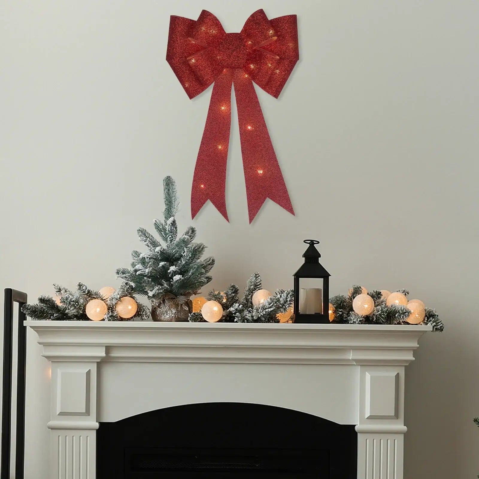 Arlec LED glitter bow, battery operated indoor decorative ribbon light, warm white bow lighting