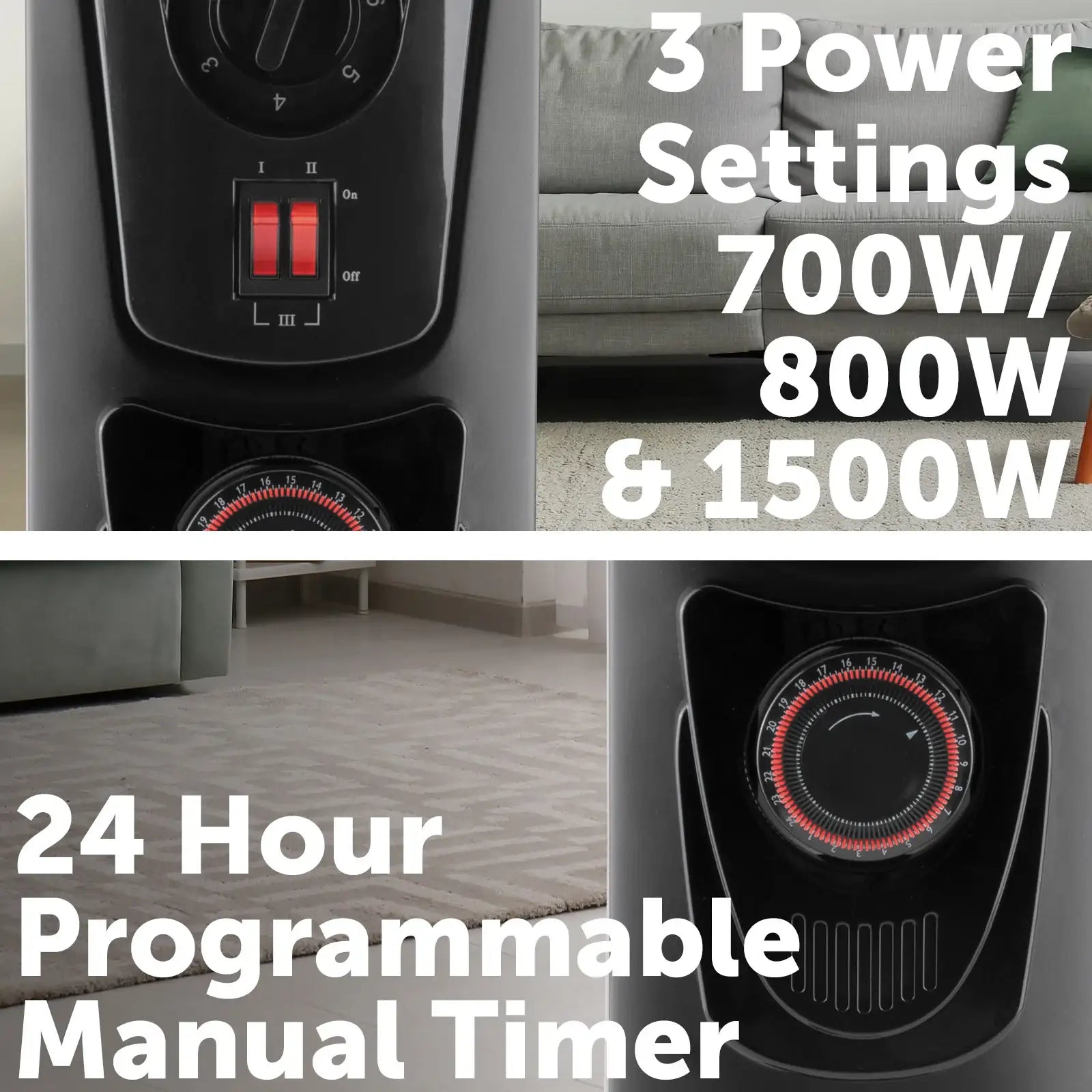 Arlec 1500W 7 Fin Oil Heater with 24 Hour Timer for efficient home heating