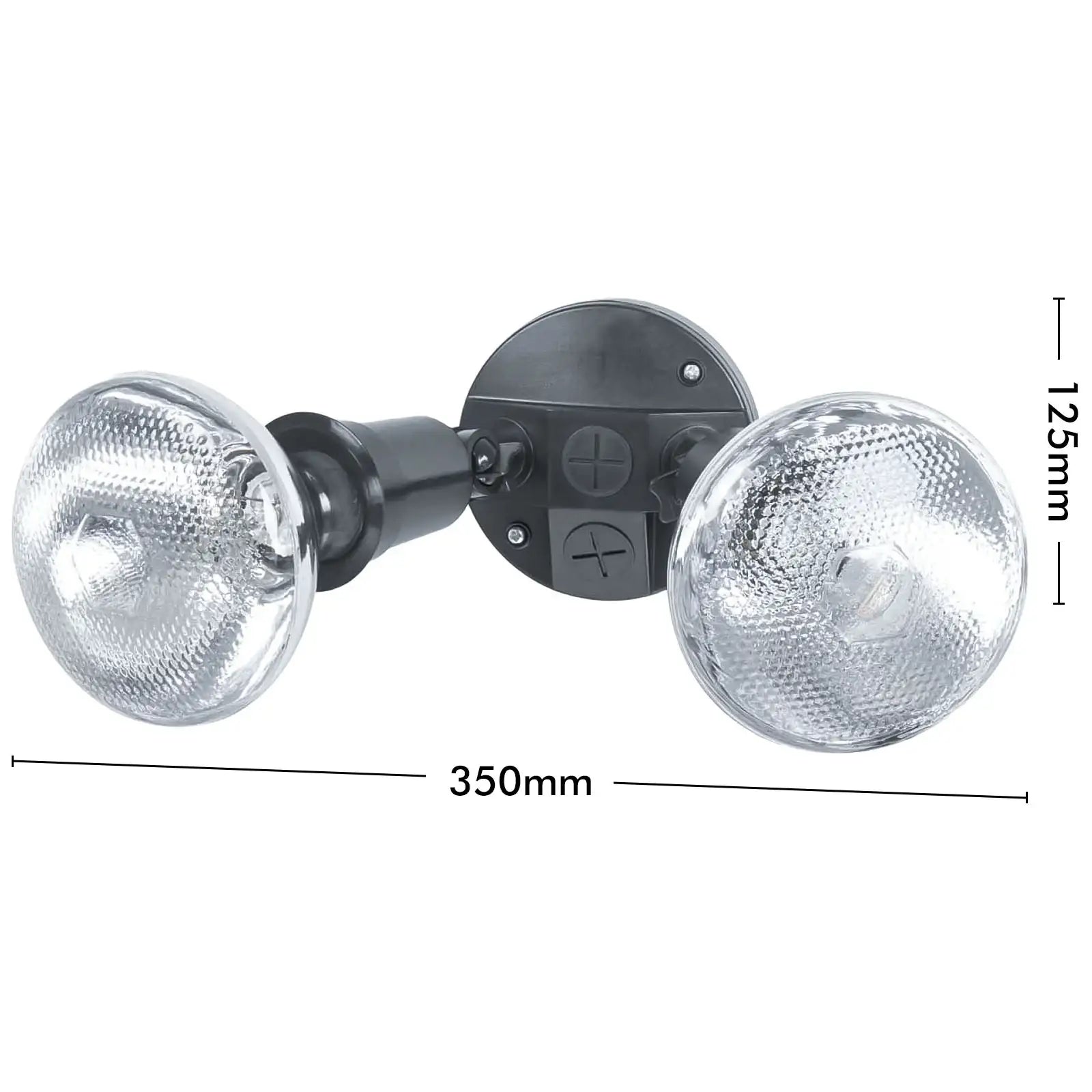 Arlec black 150W compact twin security flood light with glass covers, 350mm wide, 125mm tall