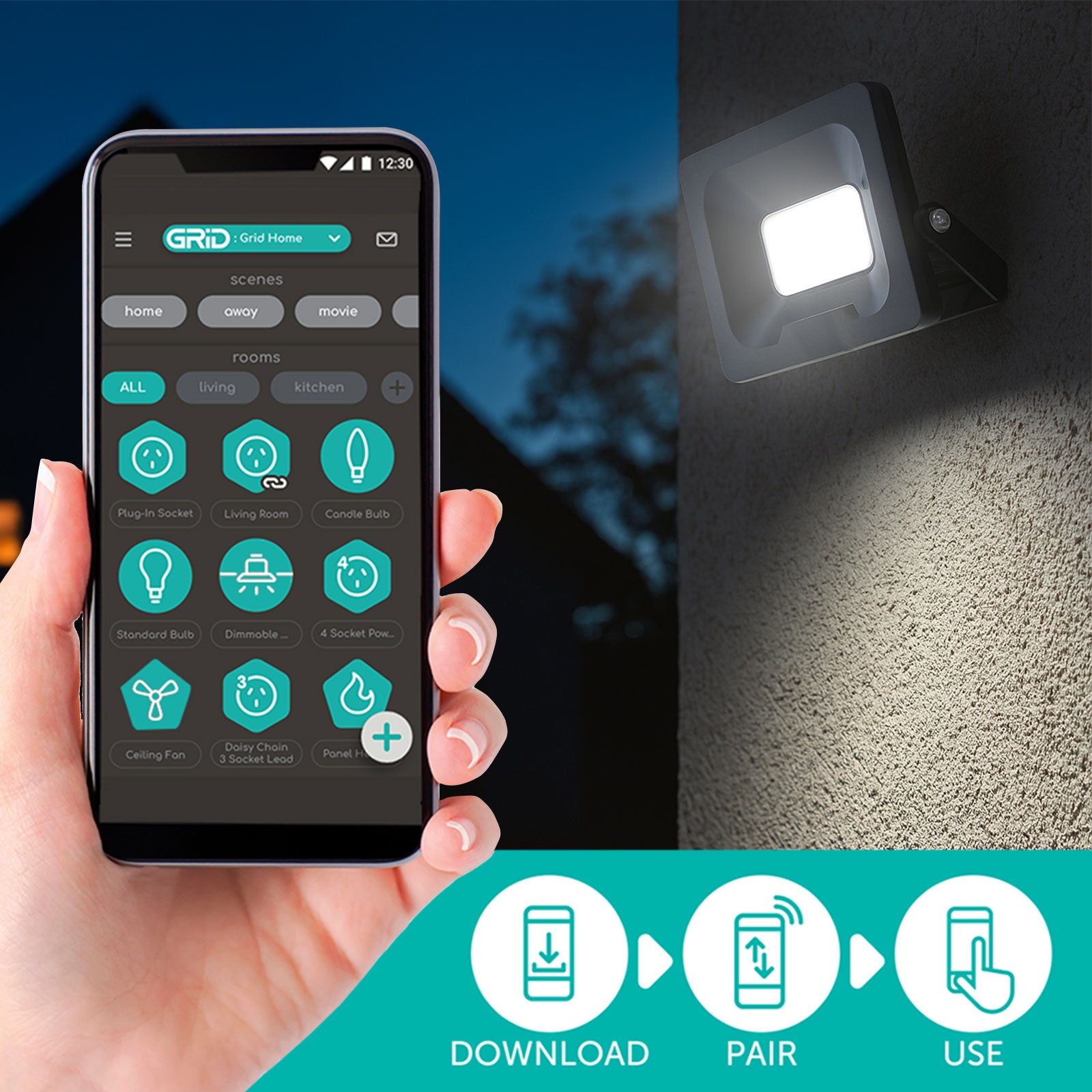 Arlec Black 24W DIY Plug-In LED Security Portable Flood Light