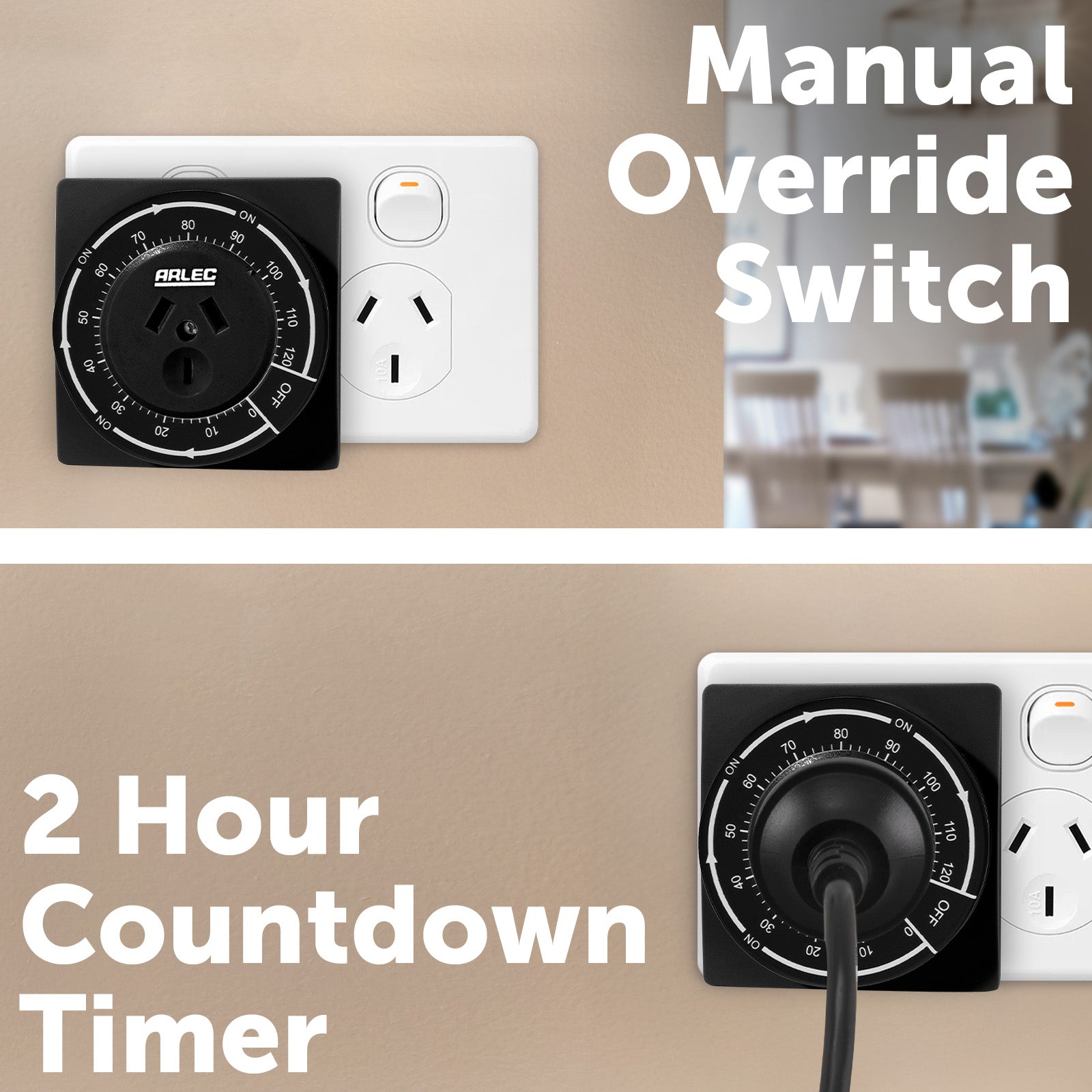 Arlec Black 2 Hour Compact Countdown Timer – compact energy-saving timer switch for household use