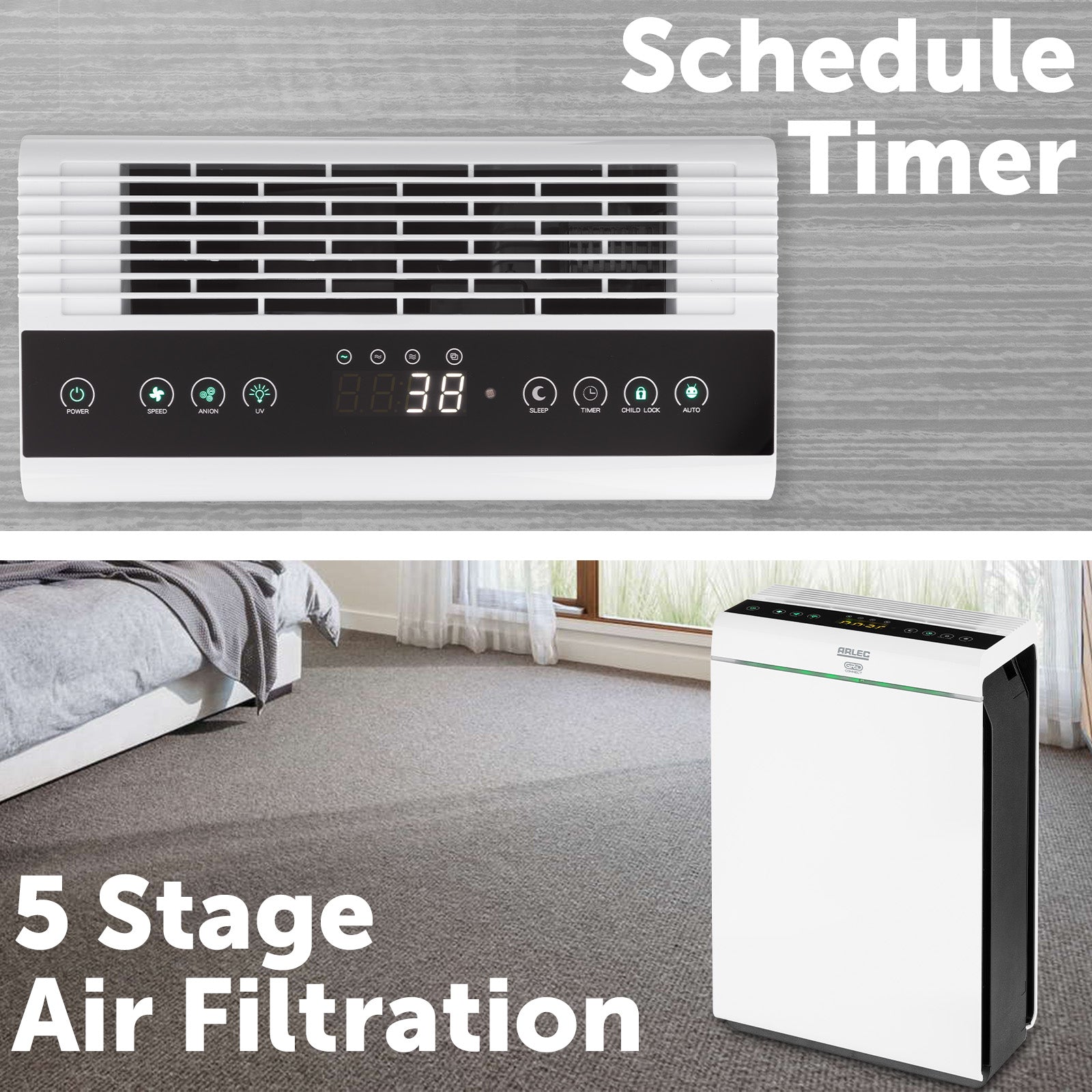 Arlec Smart Air Purifier With CADR Of 350m³/hr – smart air purifier, high CADR purifier, clean air system