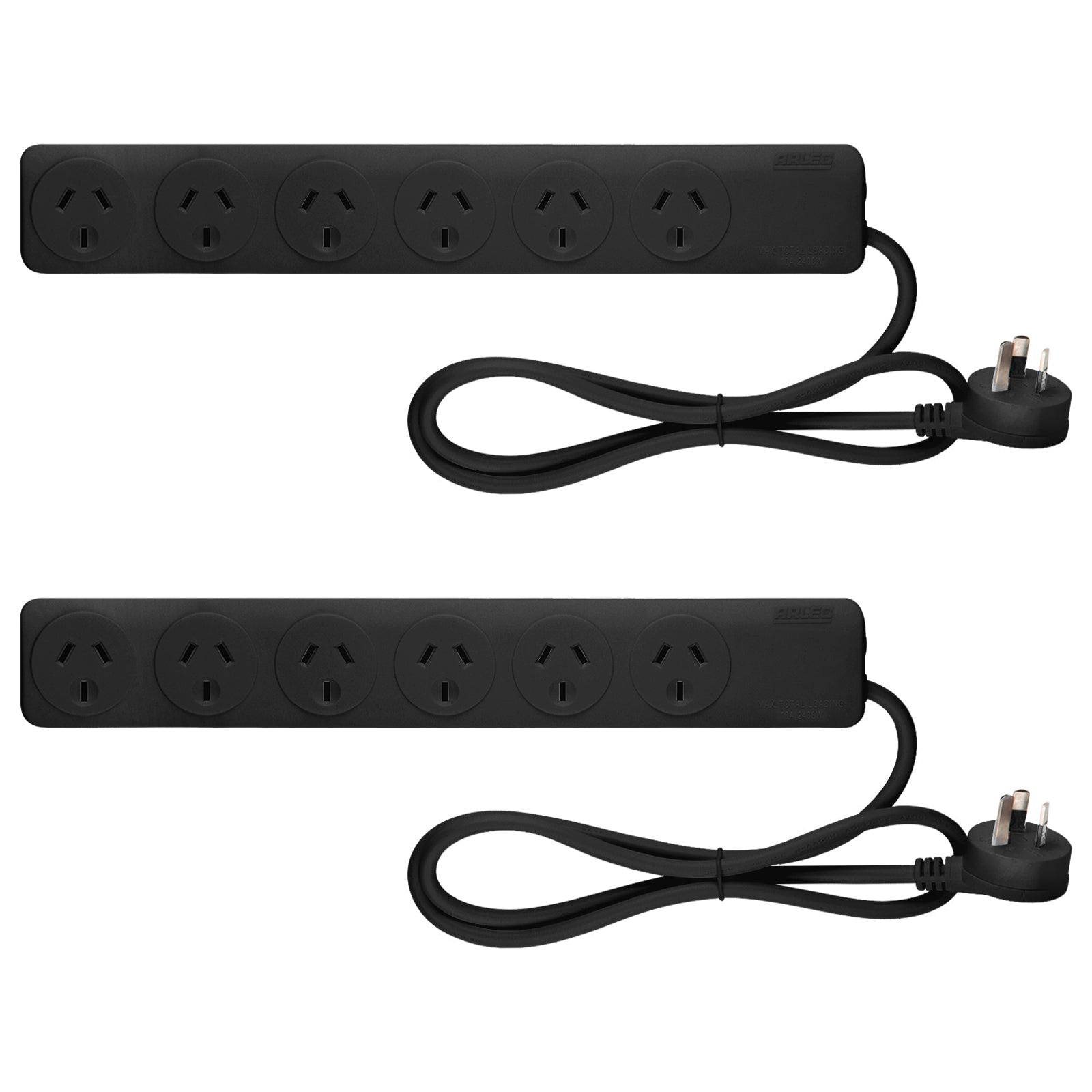 Arlec Black 6 Outlet Powerboard - 2 Pack - 6 outlet powerboard, black extension board, twin pack power strip