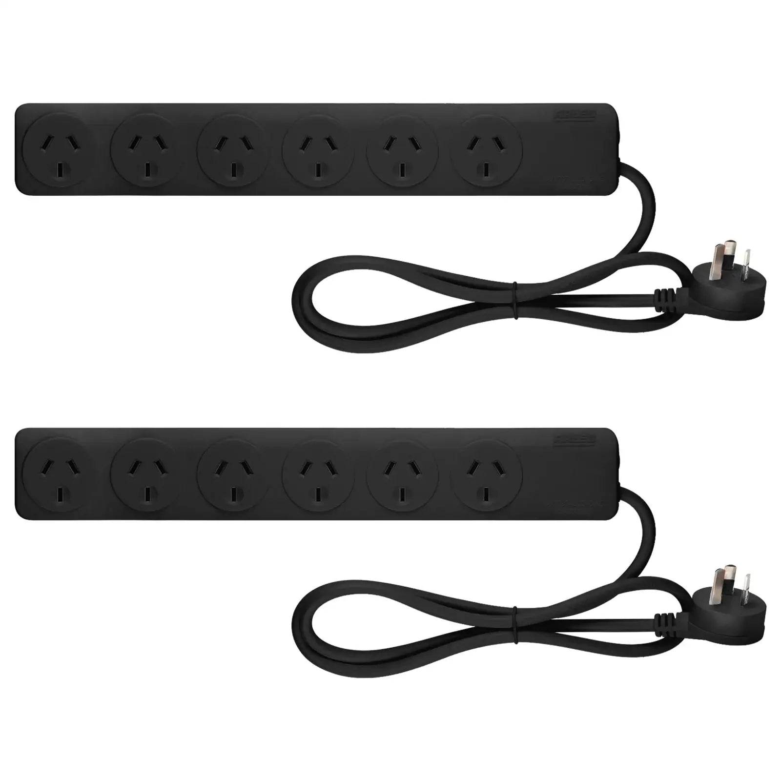 Arlec Black 6 Outlet Powerboard - 2 Pack - 6 outlet powerboard, black extension board, twin pack power strip