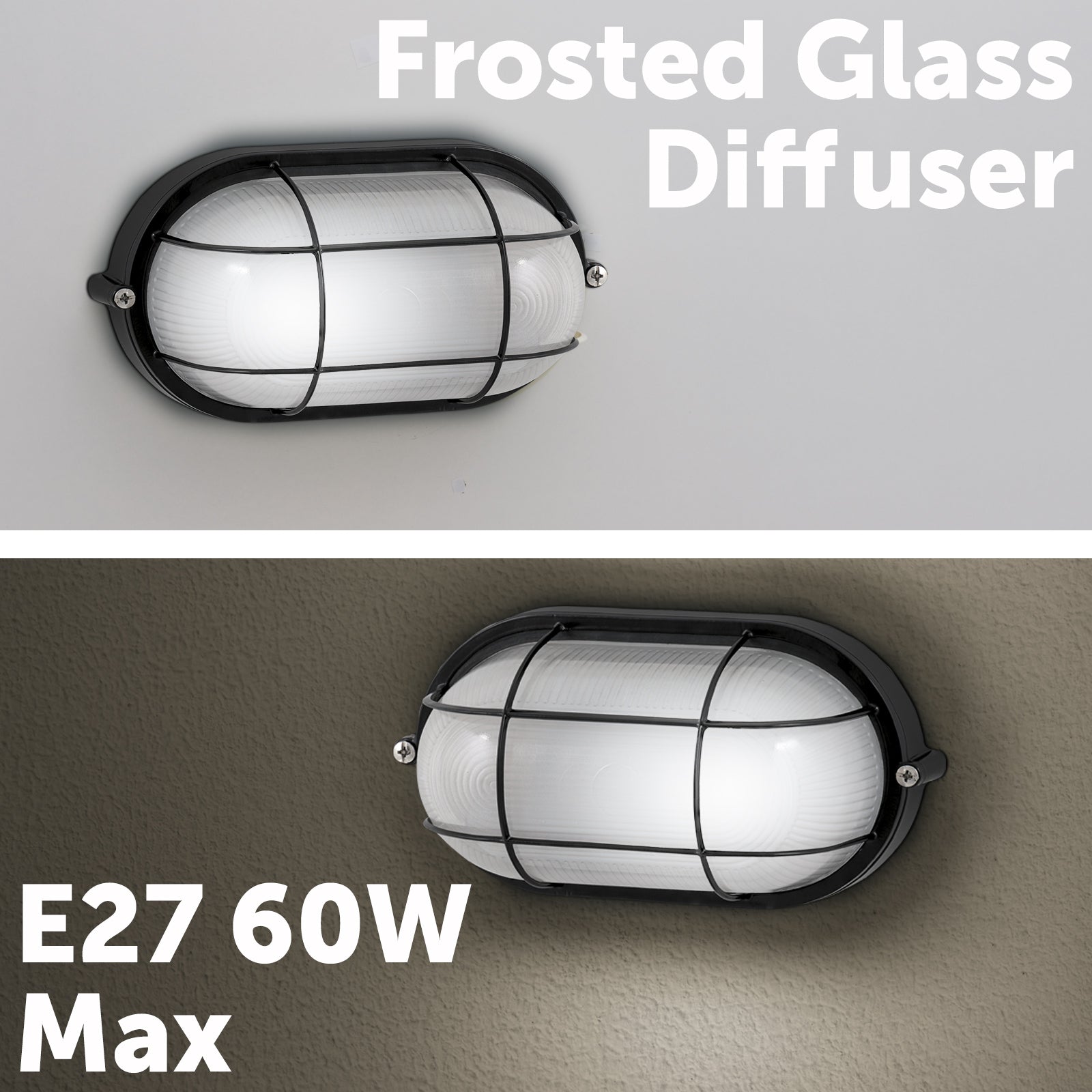 Arlec Black Oval Caged Bunker Light - bunker wall light