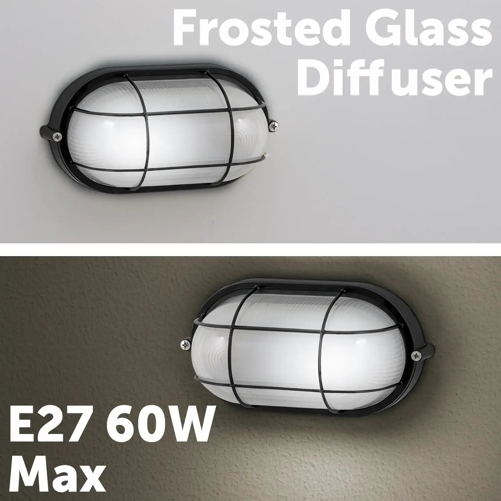 Arlec Black Oval Caged Bunker Light - bunker wall light