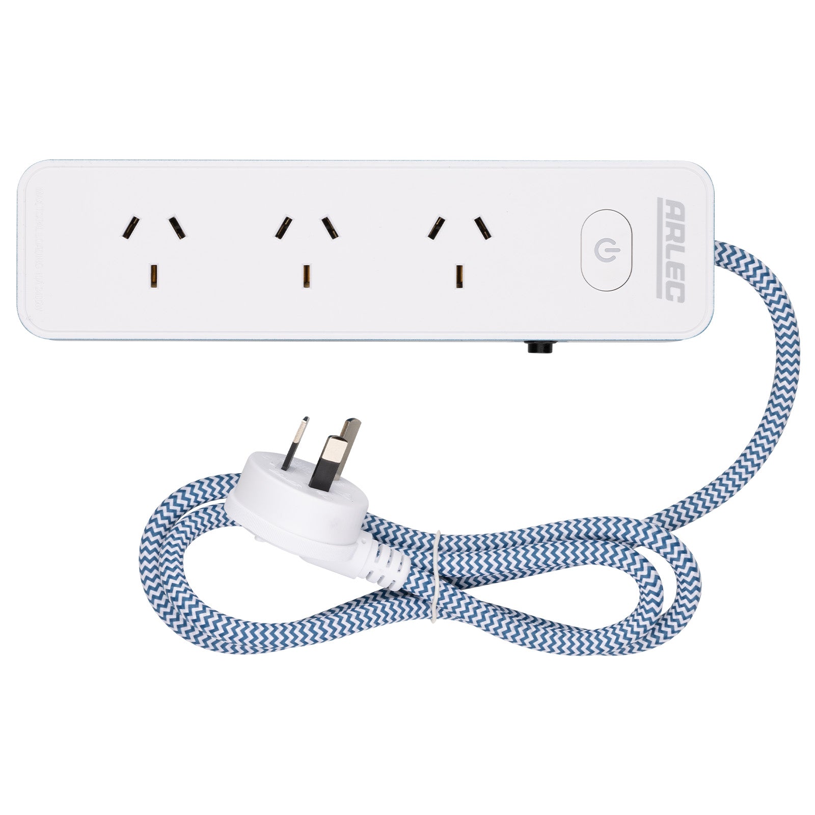 4 outlet powerboard with braided power cord blue – extension lead with USB charging and braided cable