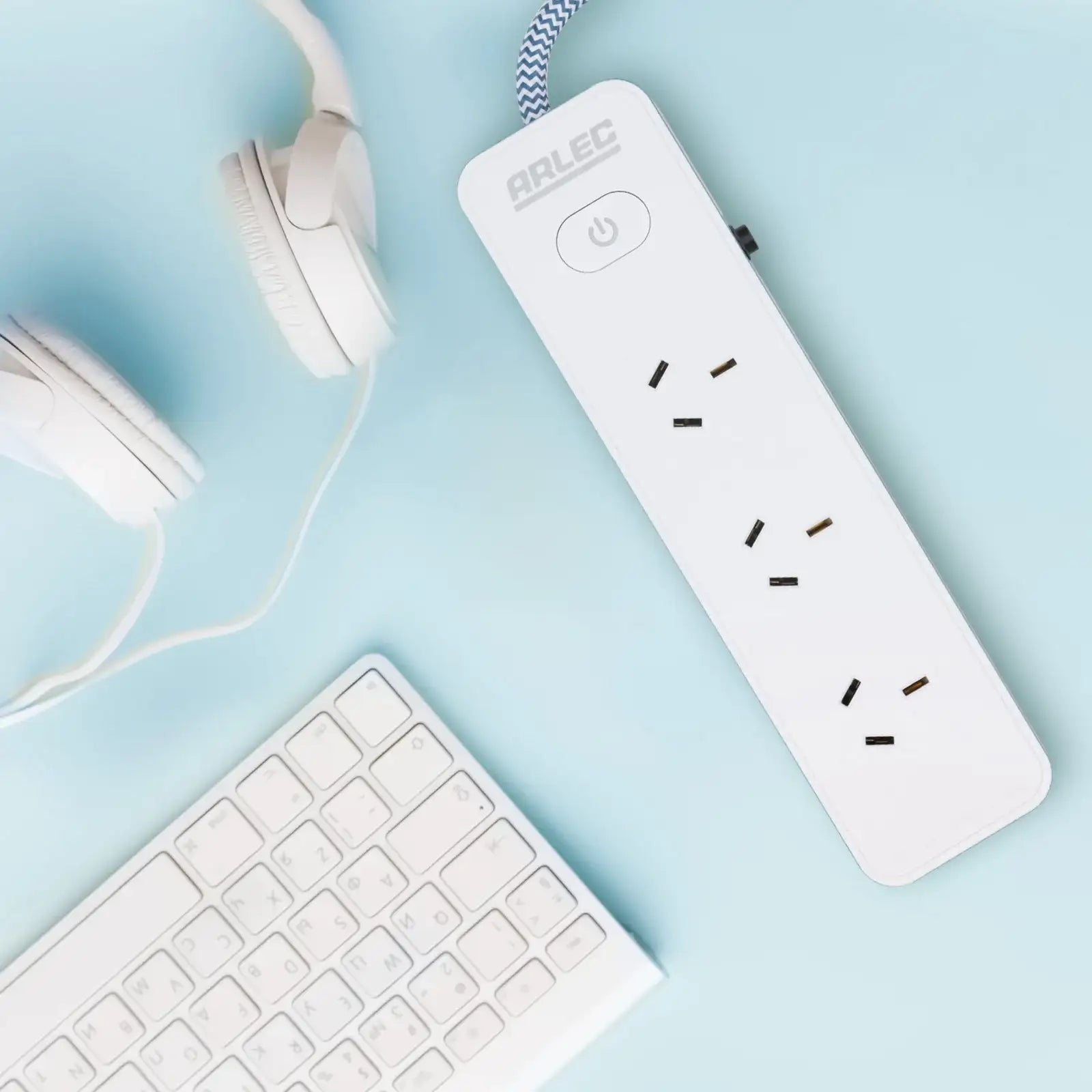 4 outlet powerboard with braided power cord blue – extension lead with USB charging and braided cable