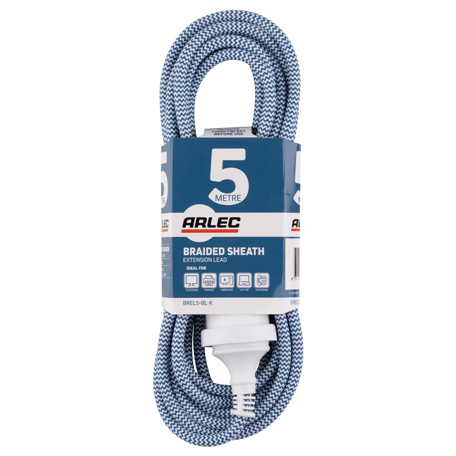 5m Braided Extension Lead Blue - braided extension lead, blue power cord, stylish indoor extension