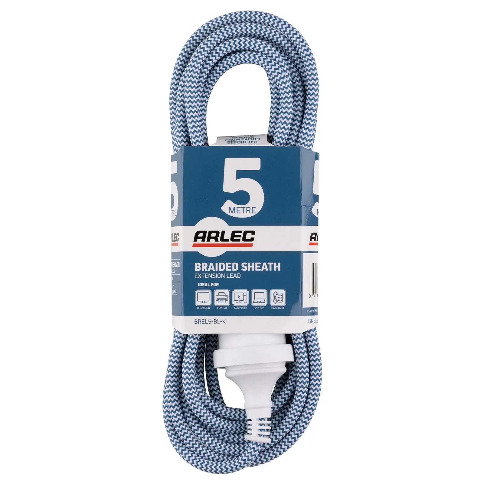 5m Braided Extension Lead Blue - braided extension lead, blue power cord, stylish indoor extension