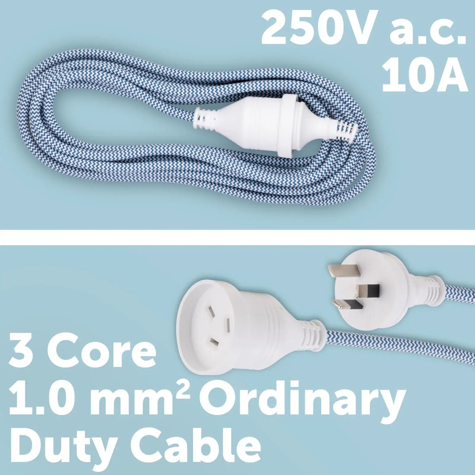 5m Braided Extension Lead Blue - braided extension lead, blue power cord, stylish indoor extension