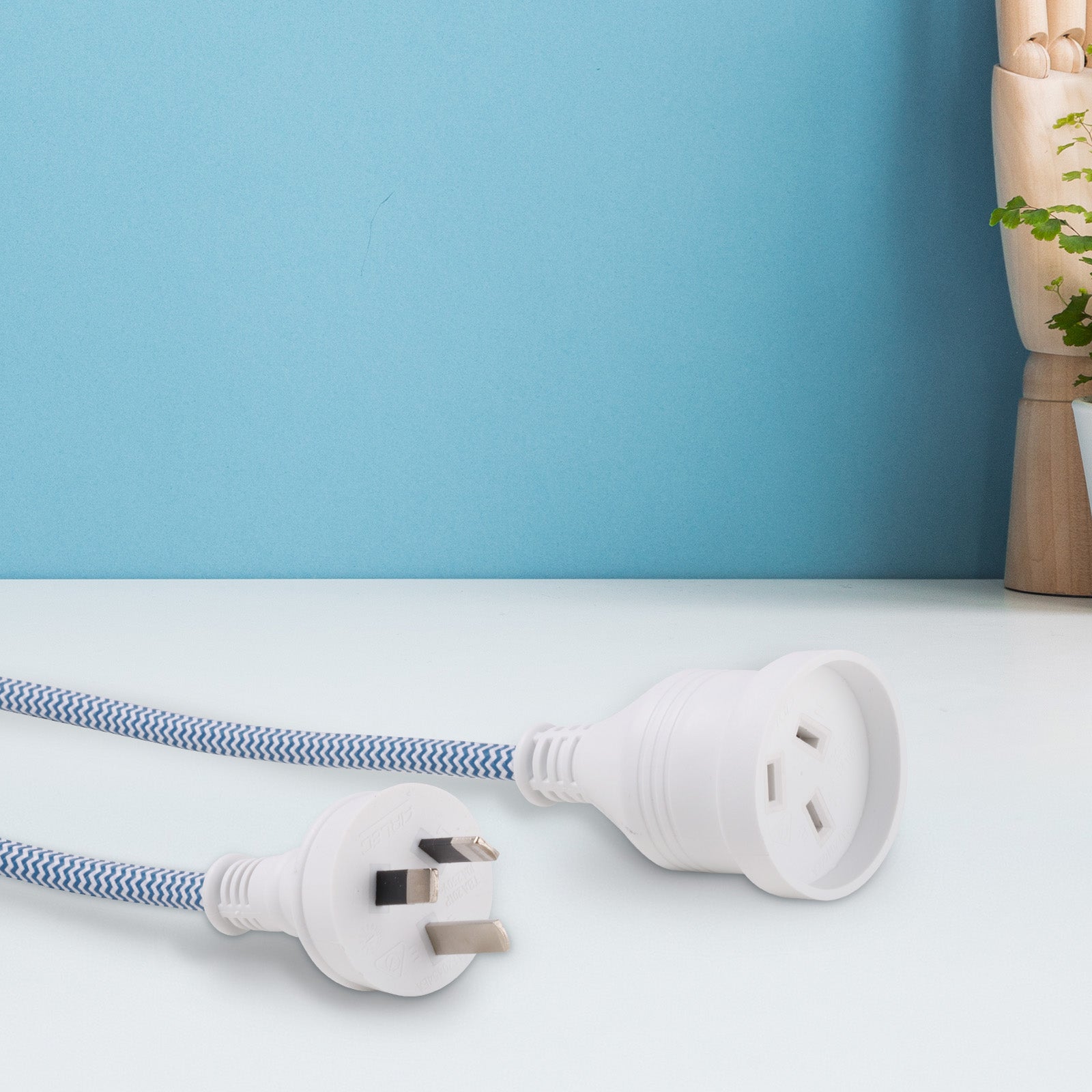 5m Braided Extension Lead Blue - braided extension lead, blue power cord, stylish indoor extension