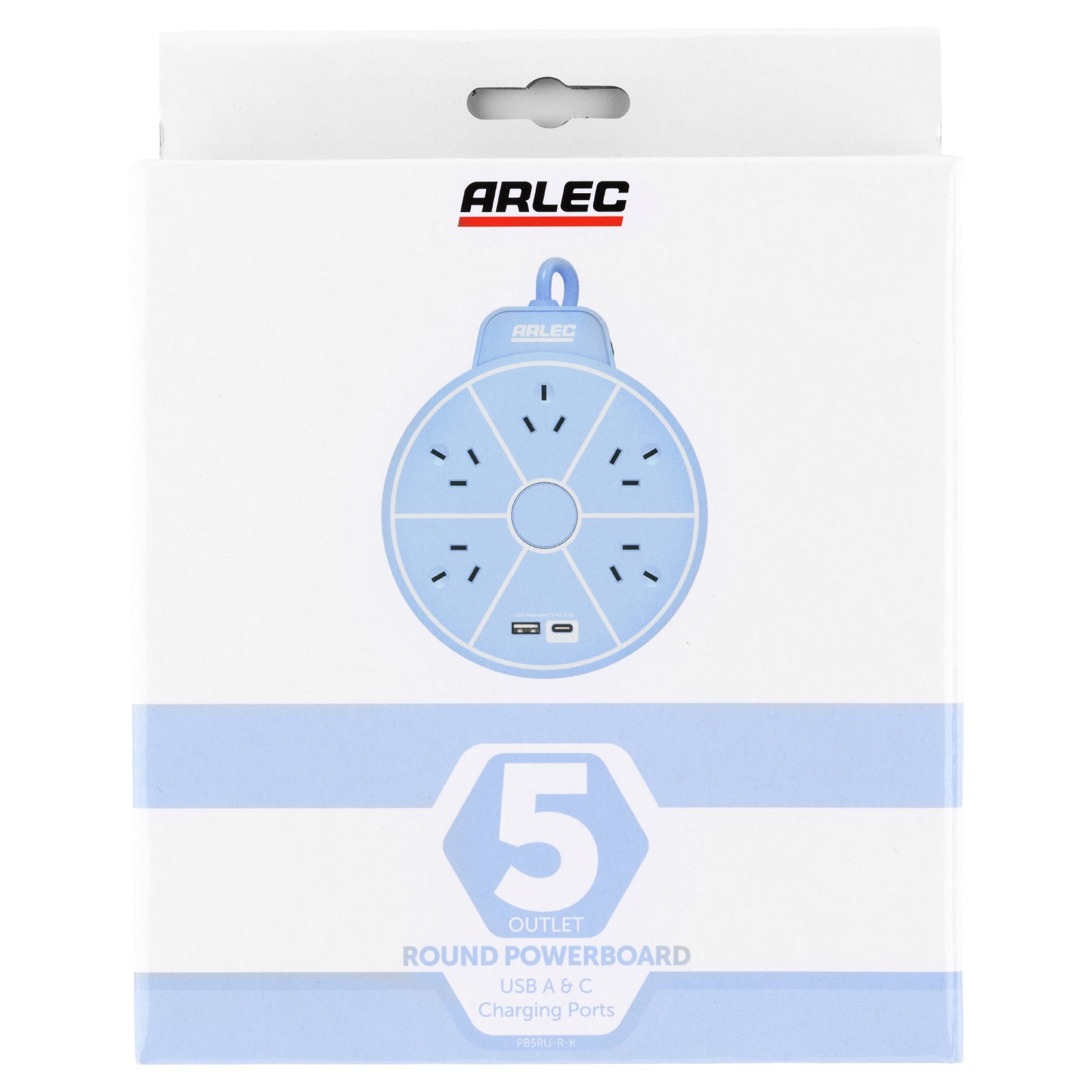5 outlet round powerboard with USBs – blue – circular design extension board with USB charging