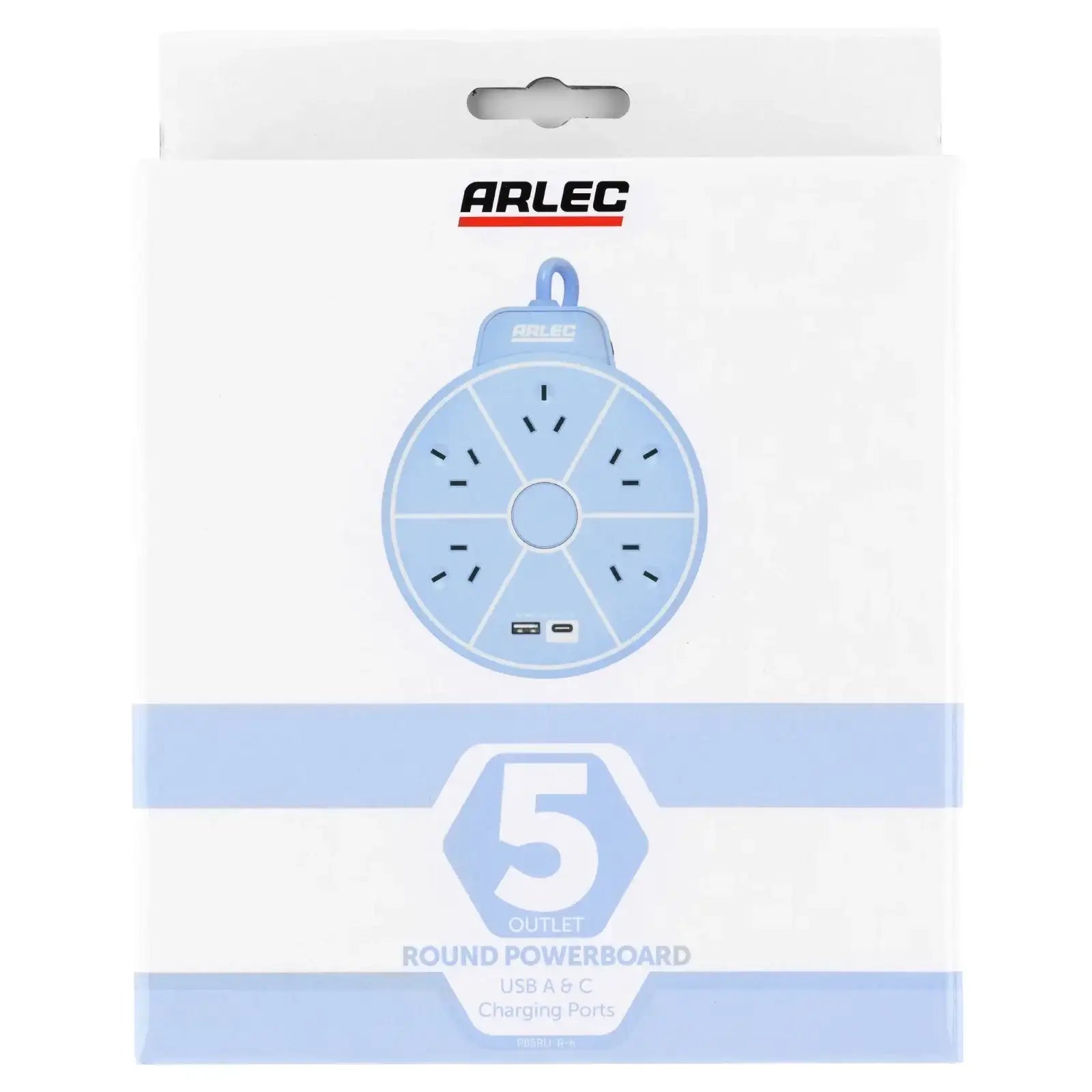 5 outlet round powerboard with USBs – blue – circular design extension board with USB charging