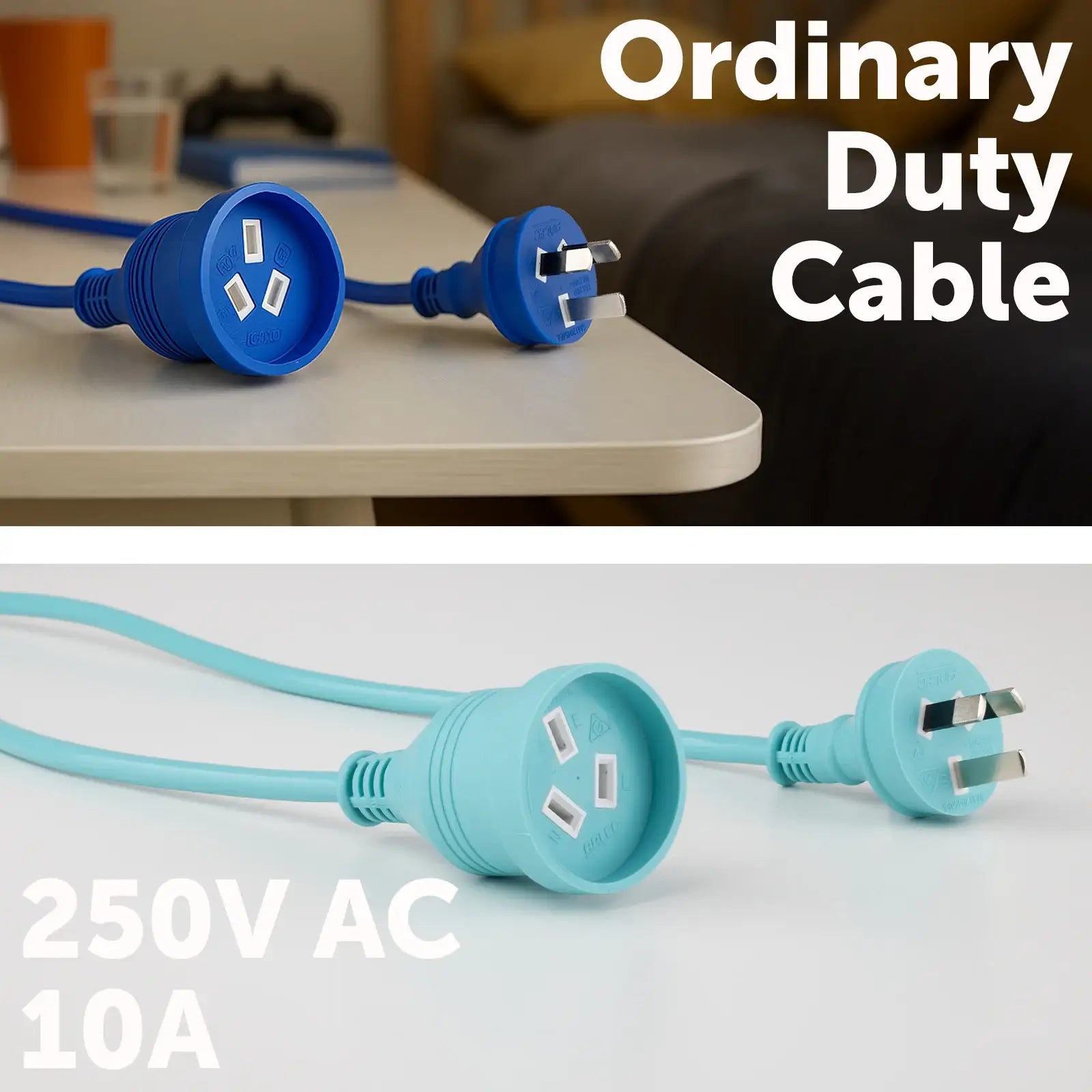 3m Power Lead Blue/Green - blue green extension cable, 3m stylish lead, decorative indoor power cord