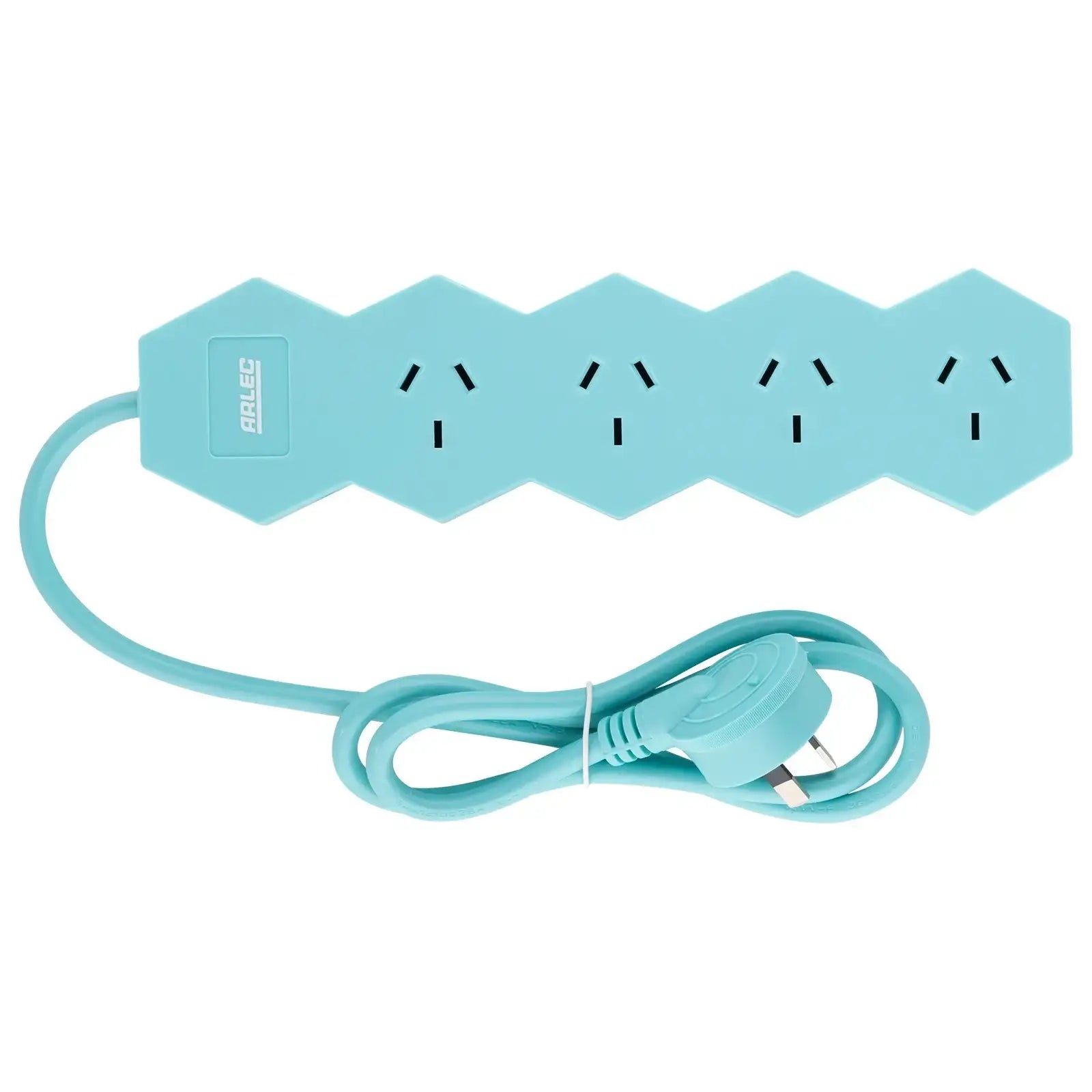 4 outlet teal powerboard – teal coloured home/office powerboard with 4 sockets