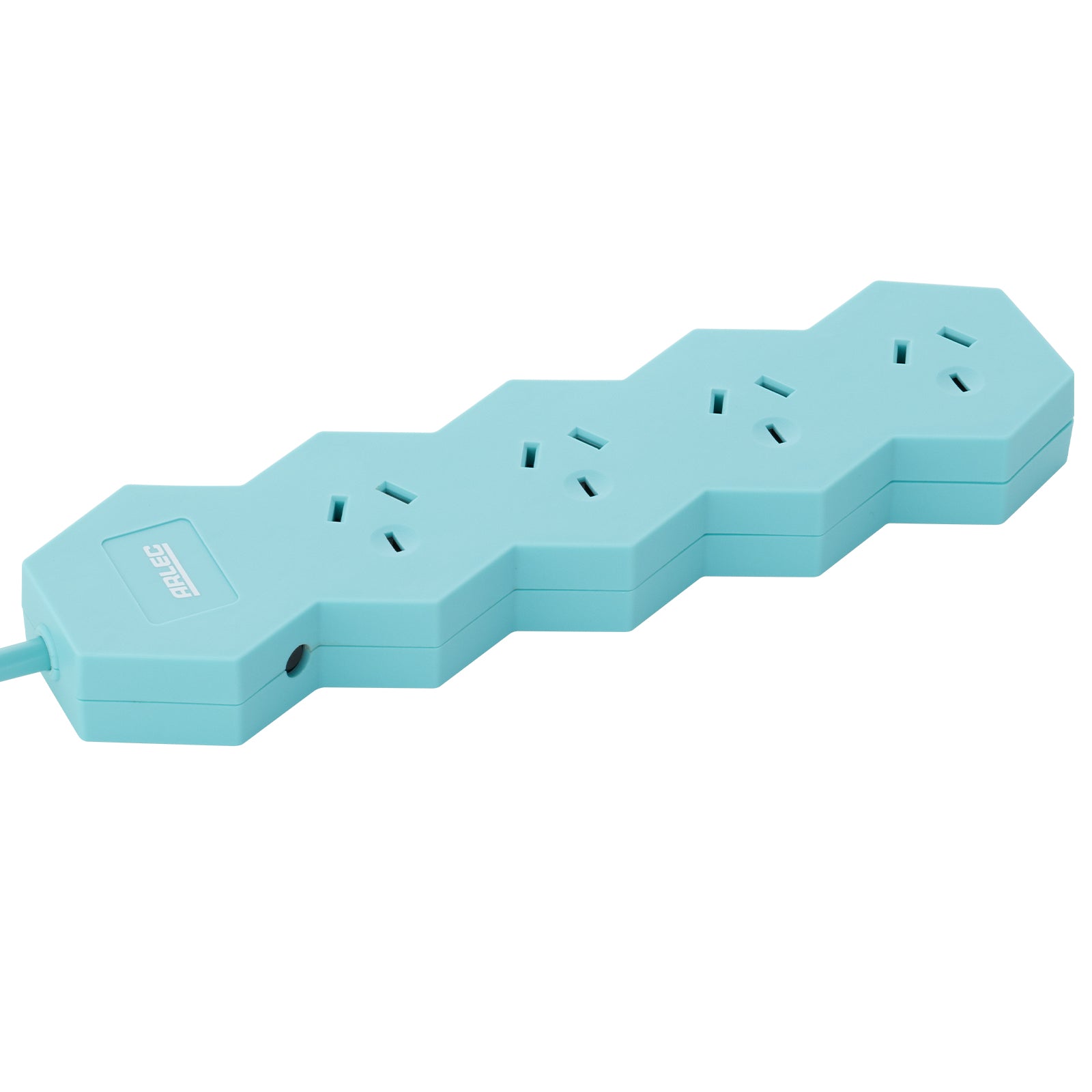4 outlet teal powerboard – teal coloured home/office powerboard with 4 sockets