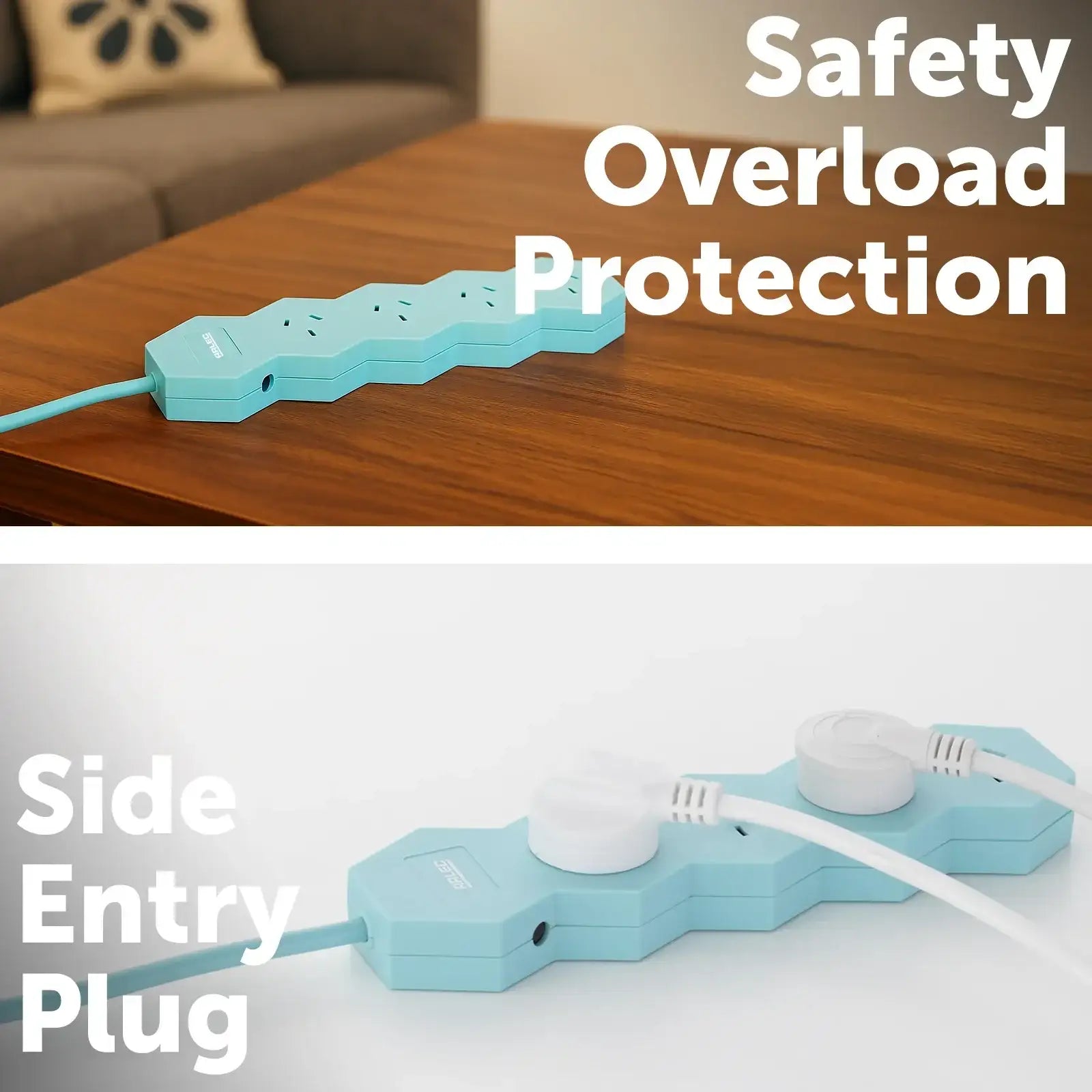 4 outlet teal powerboard – teal coloured home/office powerboard with 4 sockets