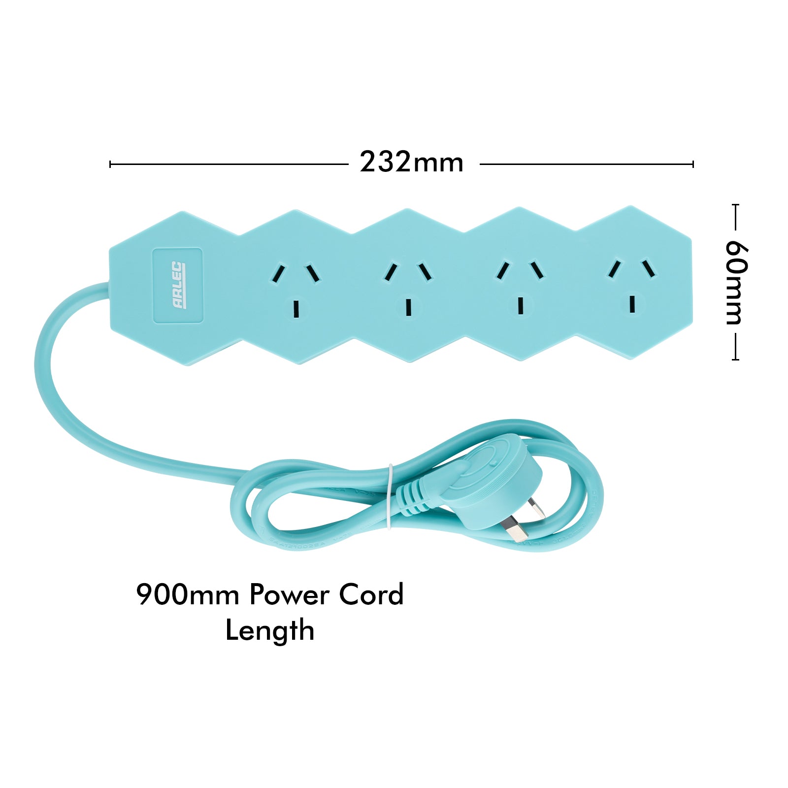 4 outlet teal powerboard – teal coloured home/office powerboard with 4 sockets