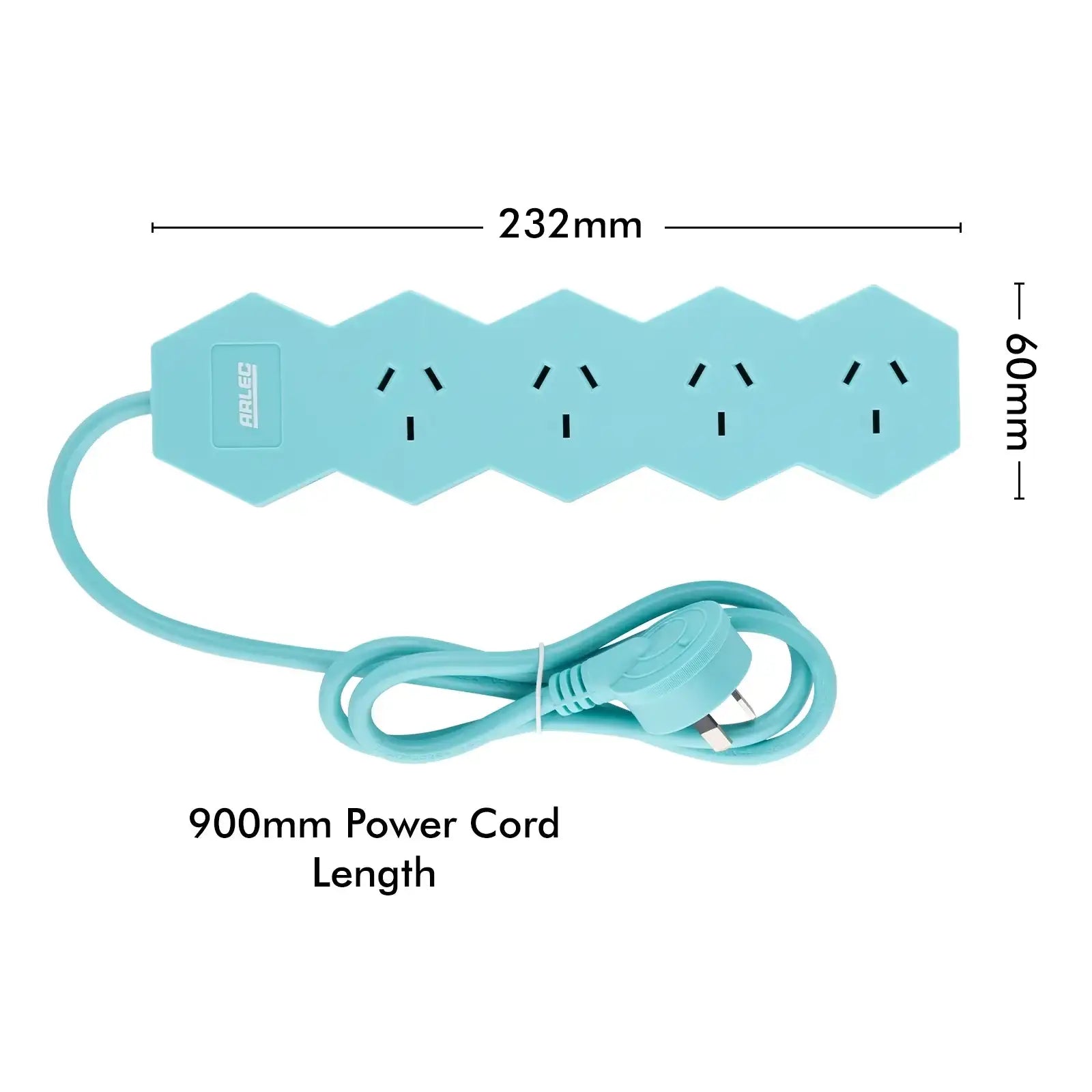 4 outlet teal powerboard – teal coloured home/office powerboard with 4 sockets
