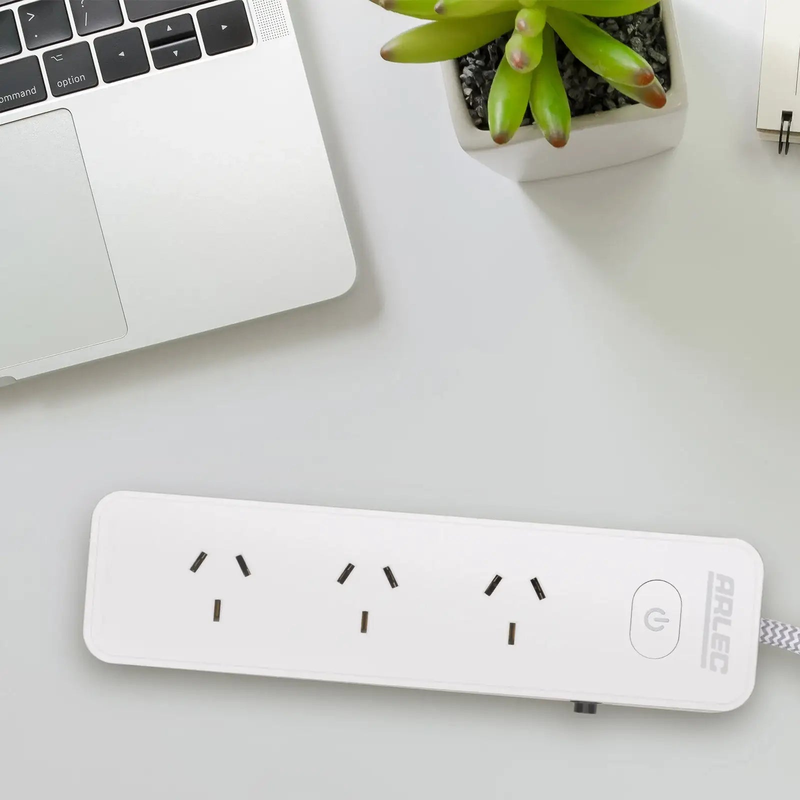 4 outlet powerboard with braided power cord grey – stylish extension board with braided cord, 4 outlets
