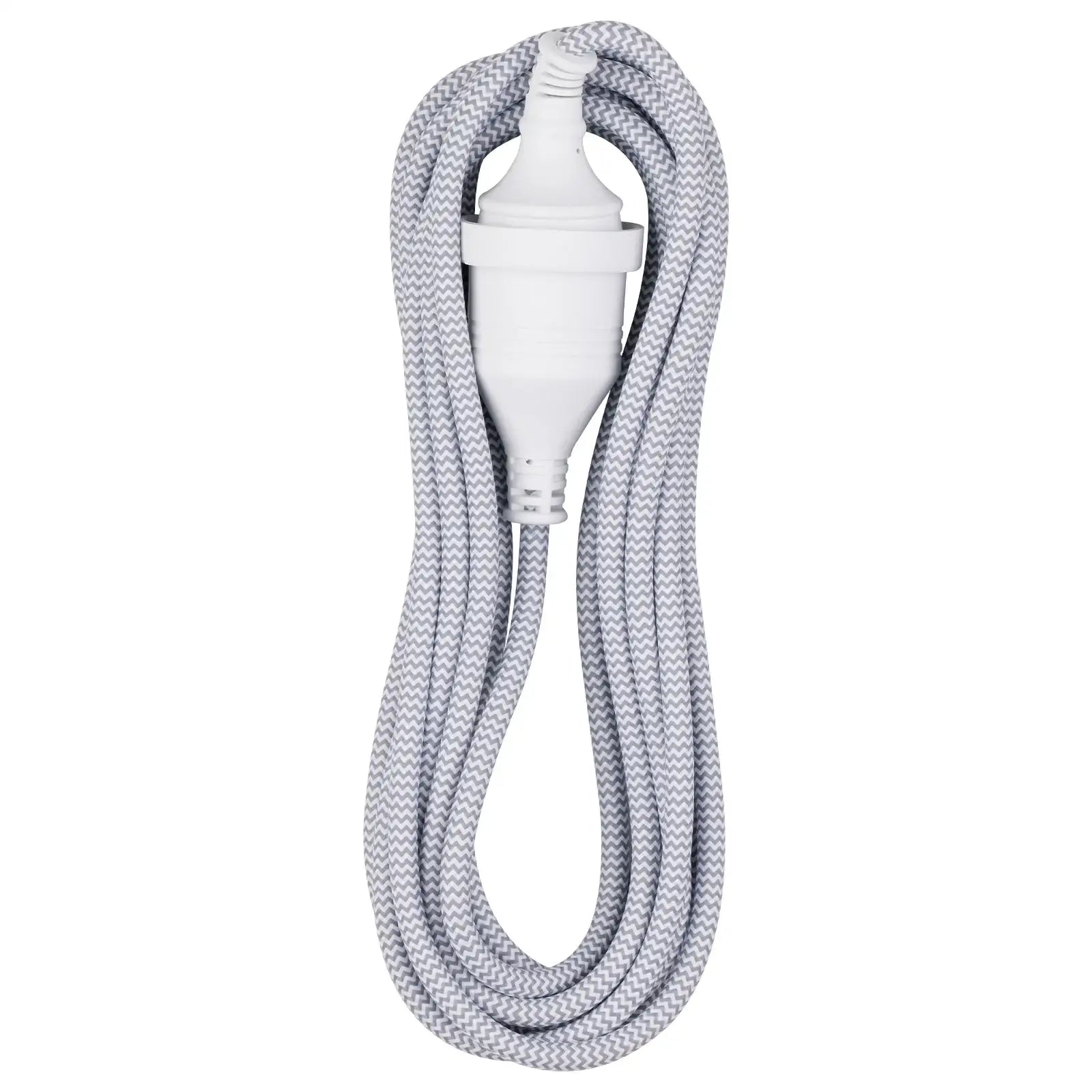 5m Braided Extension Lead Grey - grey braided cable, 5m indoor power lead, home extension cord