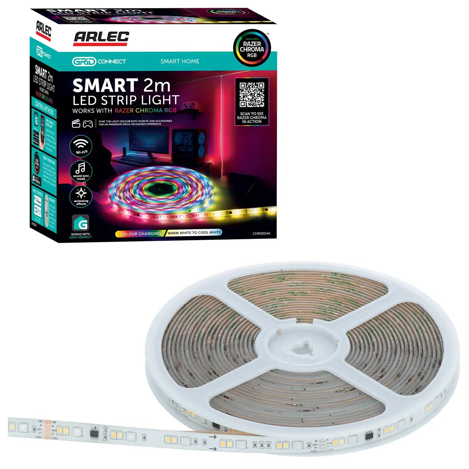 Arlec 2m RGB LED strip light, smart light with Razer Chroma sync