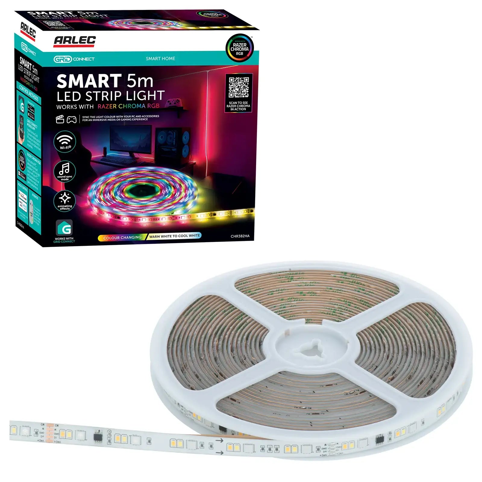 Arlec 5m RGB strip light with smart Razer Chroma integration, Grid Connect