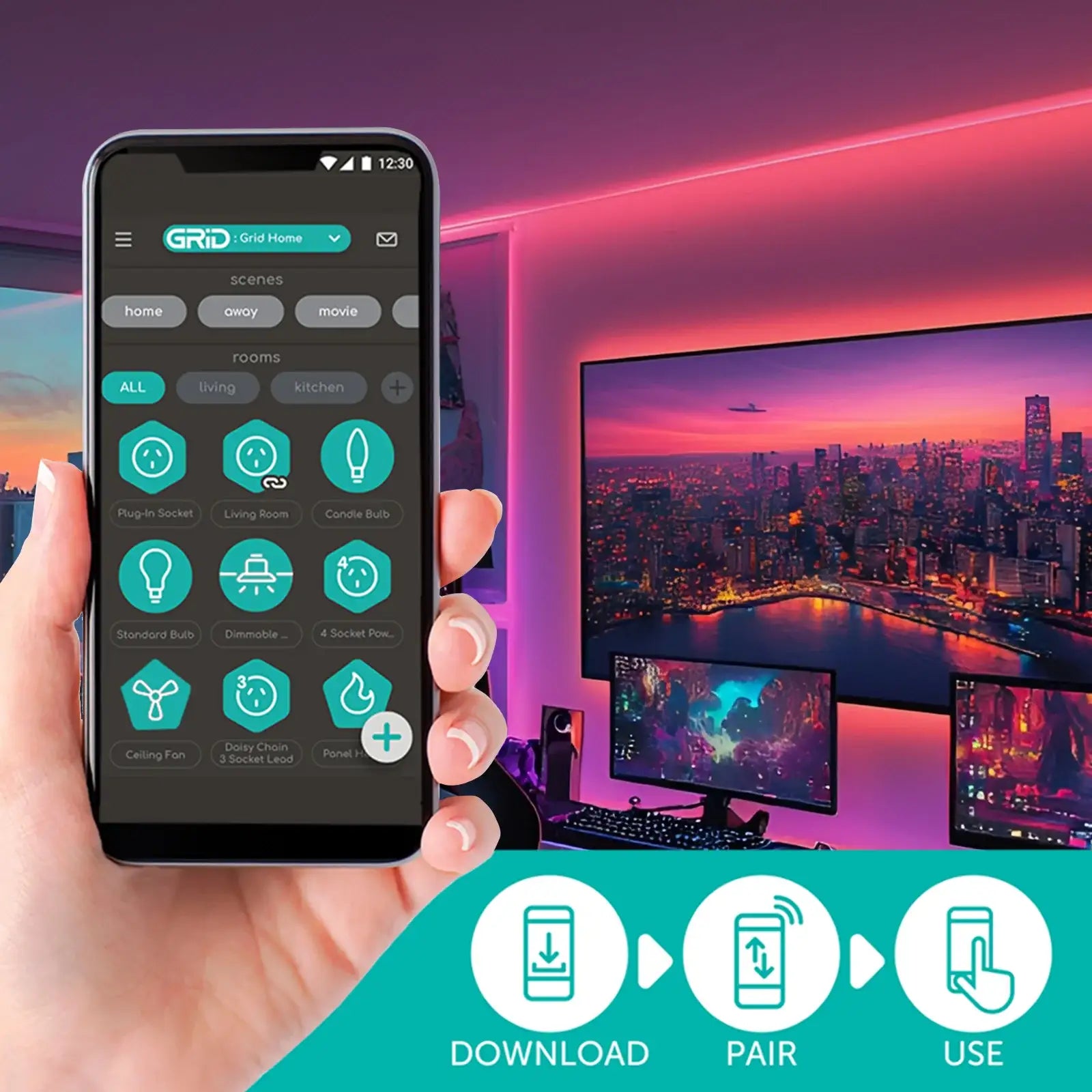 Arlec 5m RGB strip light with smart Razer Chroma integration, Grid Connect