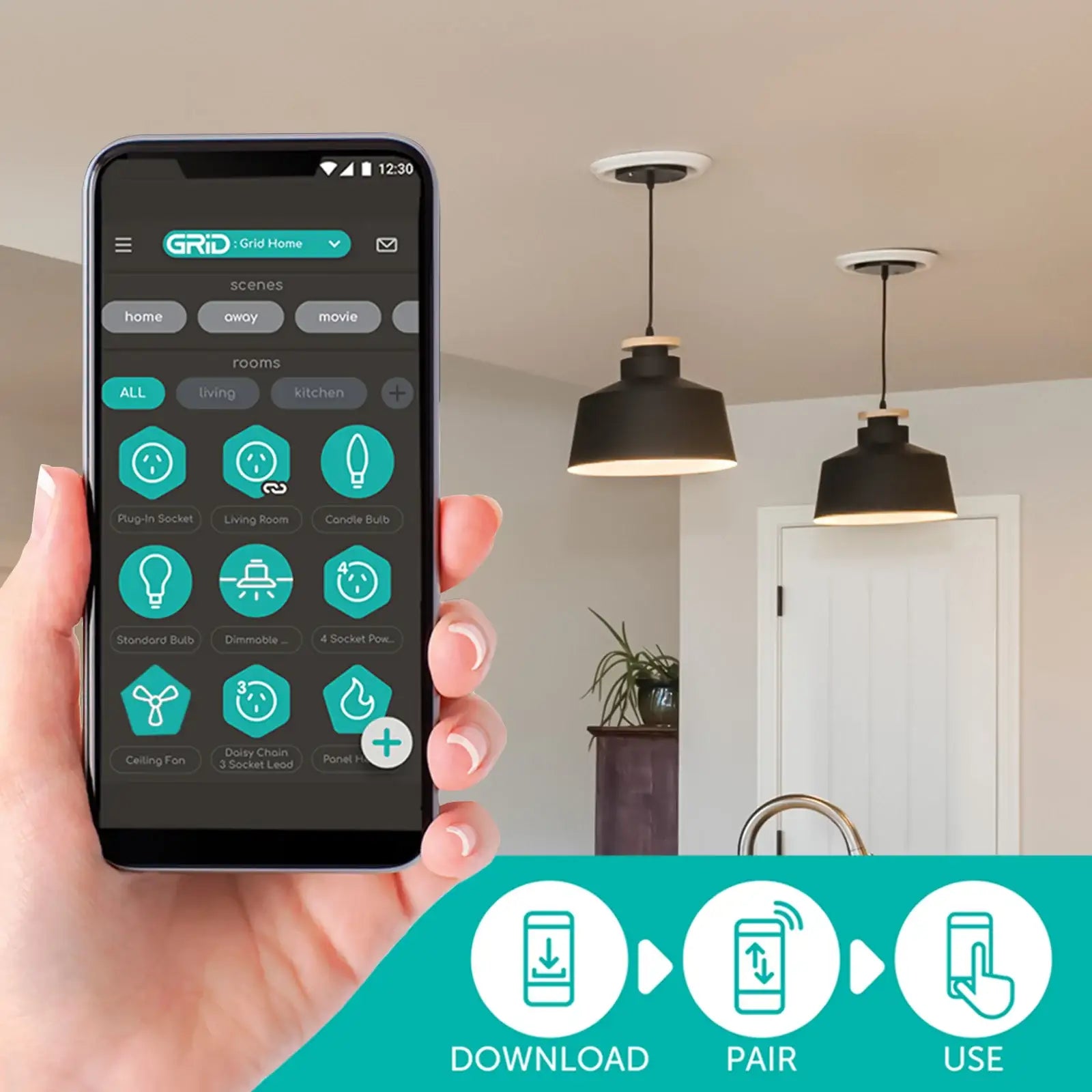 B15 RGB smart candle globe with CCT, app control, compatible with Alexa, Google Assistant, and Grid Connect