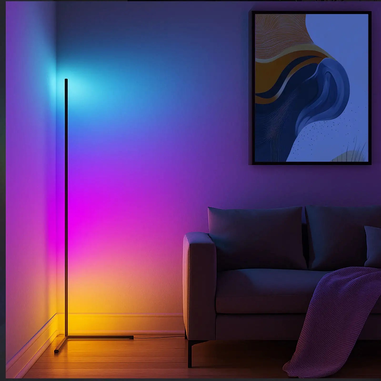 RGB corner light with sound sync, Wi-Fi, app control, multi-colour effects, compatible with Google and Alexa
