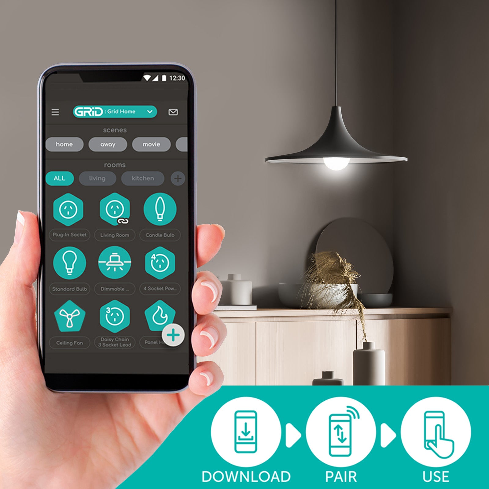 E14 smart fancy globe with RGB colour change, CCT, Wi-Fi control via Grid Connect, voice assistant support