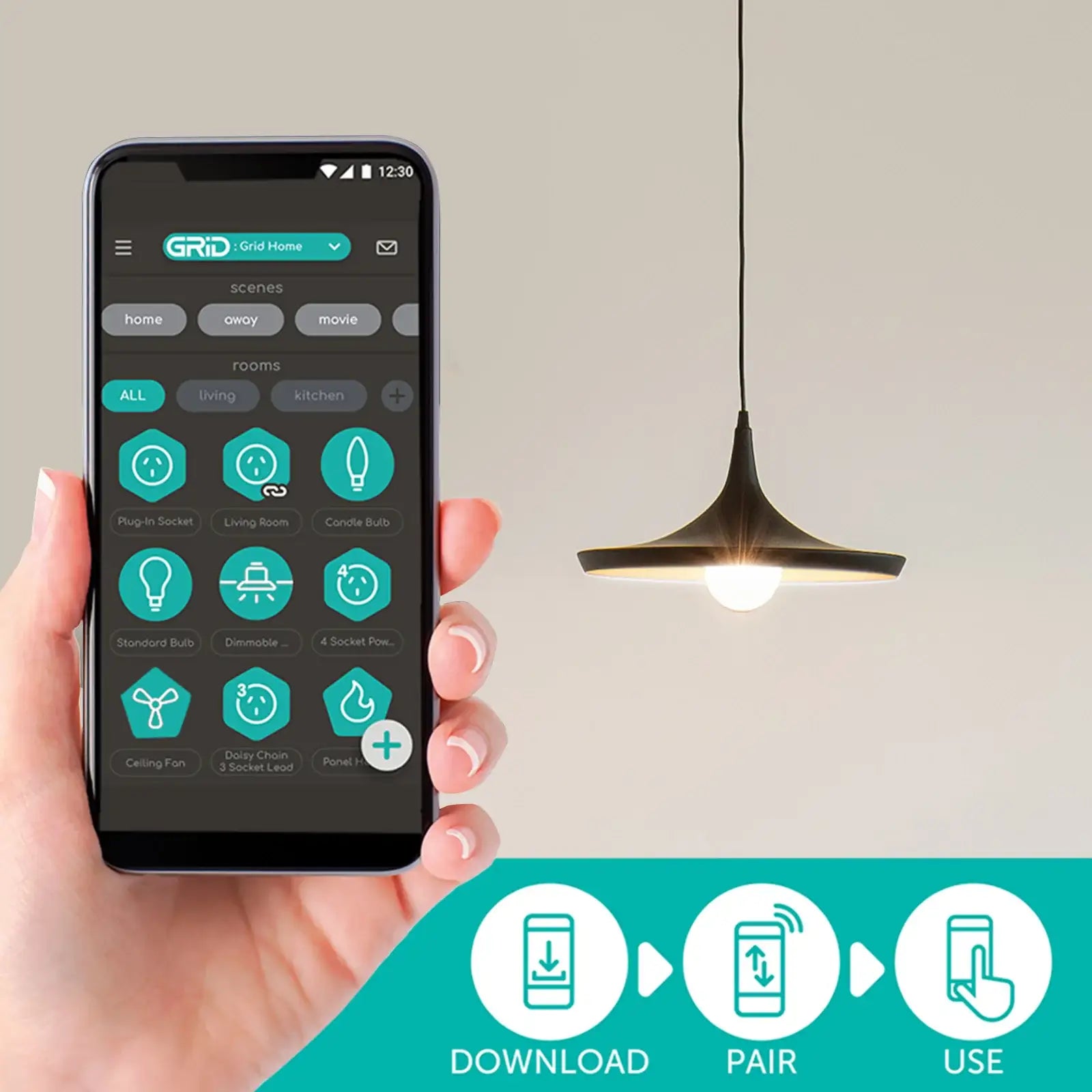 E27 smart LED RGB globe with Wi-Fi control, CCT tuning, Grid Connect app, Google Assistant & Alexa compatible