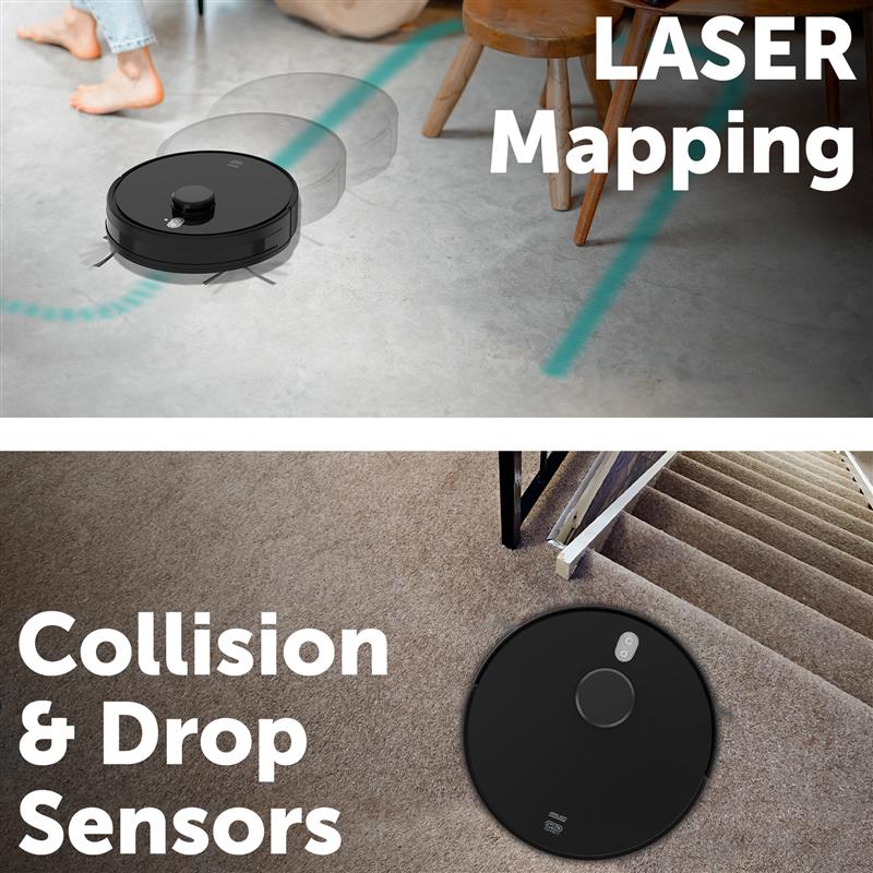 Smart robotic vacuum with laser navigation, app and voice control, 2500Pa suction, mopping function, and virtual wall support