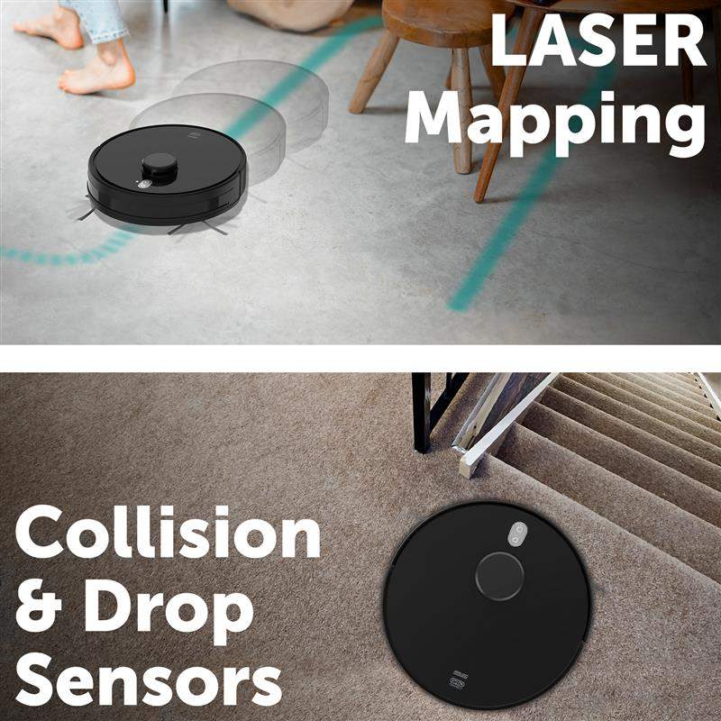 Smart robotic vacuum with laser navigation, app and voice control, 2500Pa suction, mopping function, and virtual wall support