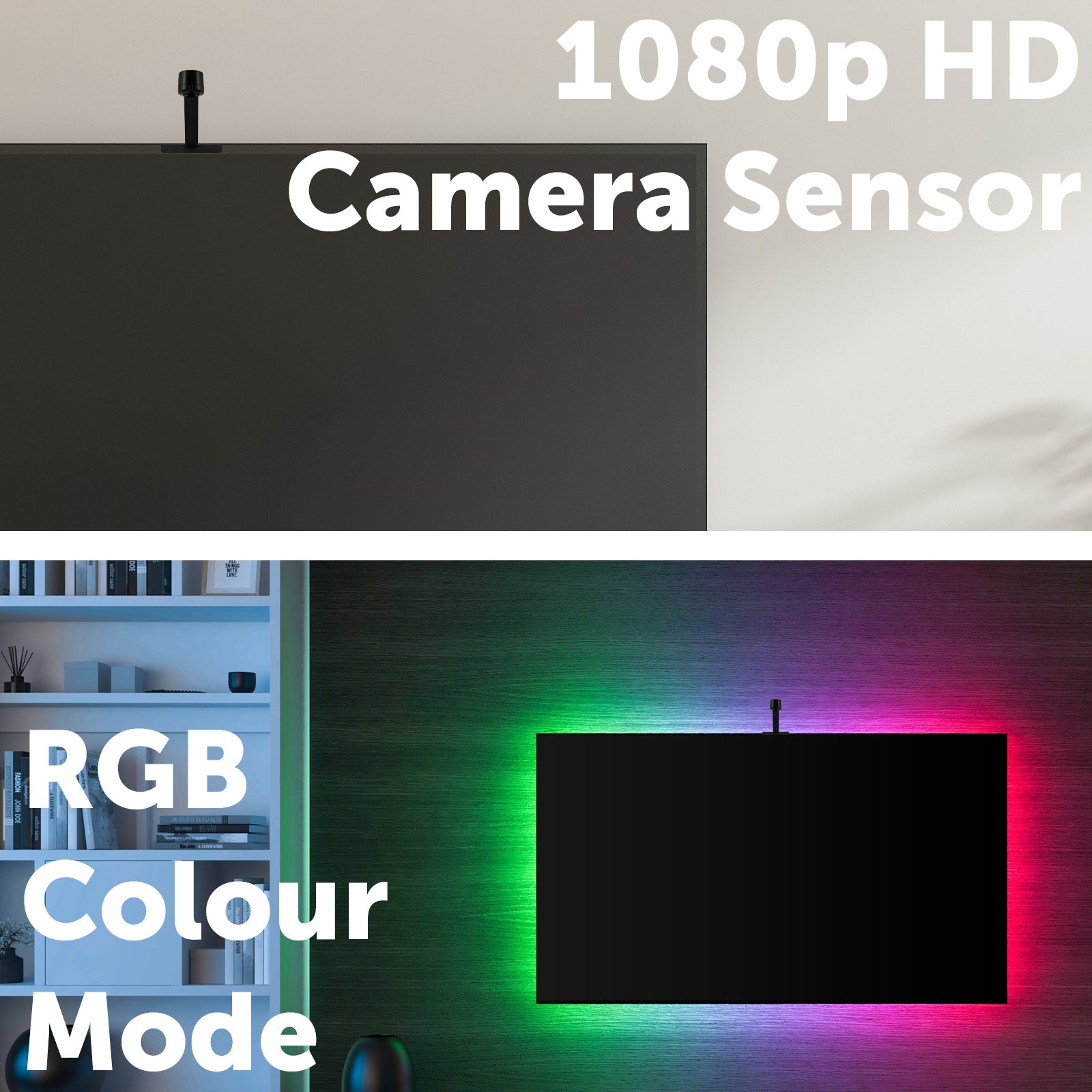 Screen sync LED strip light with camera sensor, multi-color effects, music modes, and app control