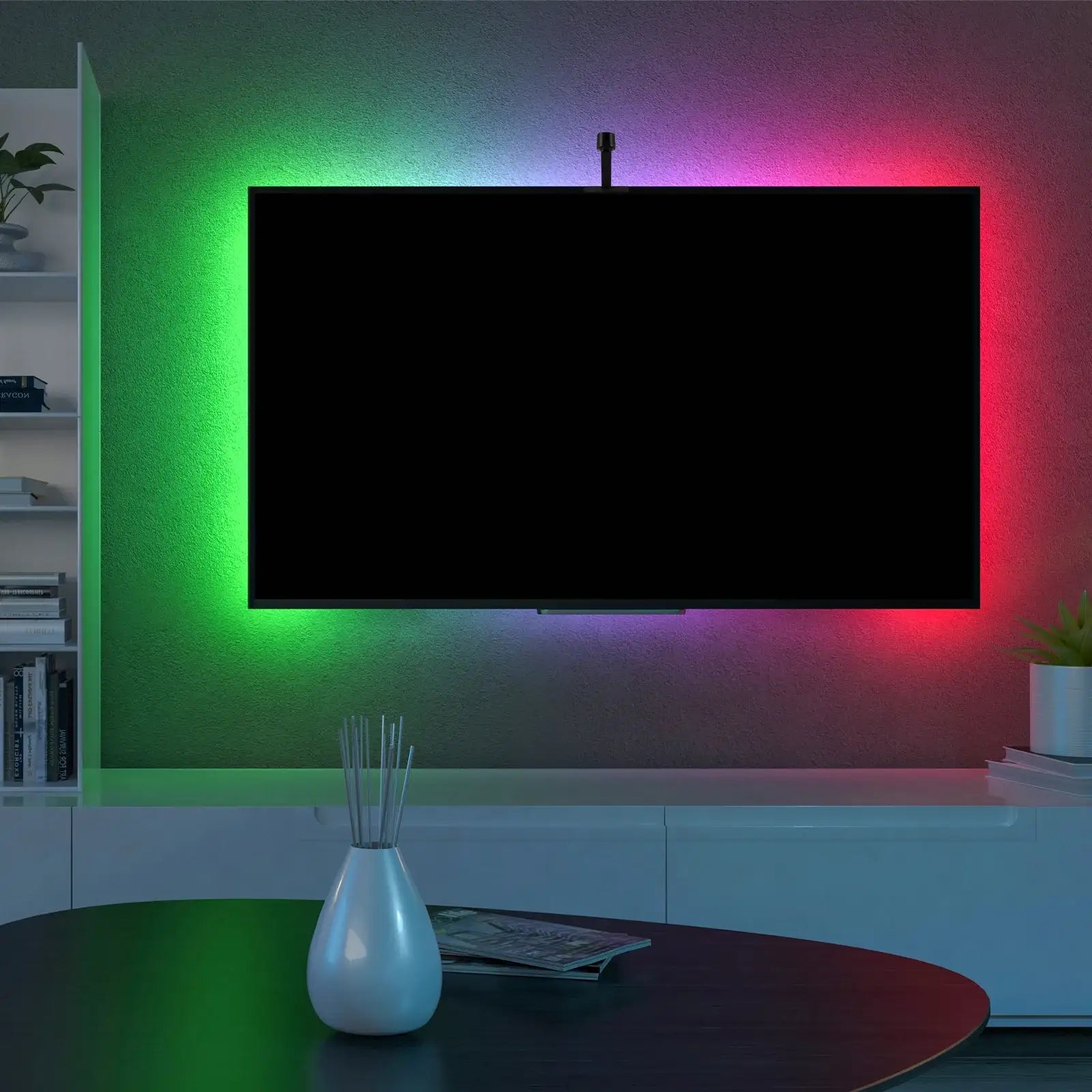 Screen sync LED strip light with camera sensor, multi-color effects, music modes, and app control