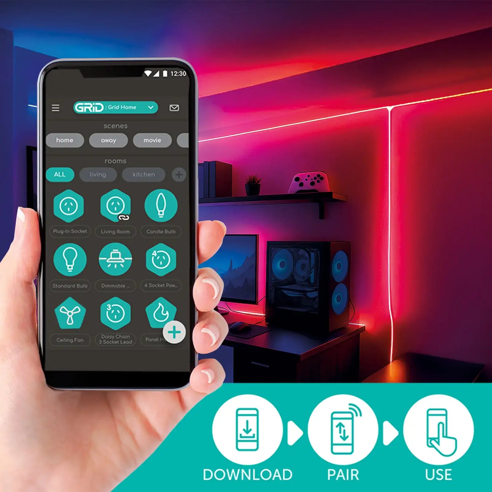 Arlec 5m RGB Neon Flex light with sound sync, smart app controlled lighting