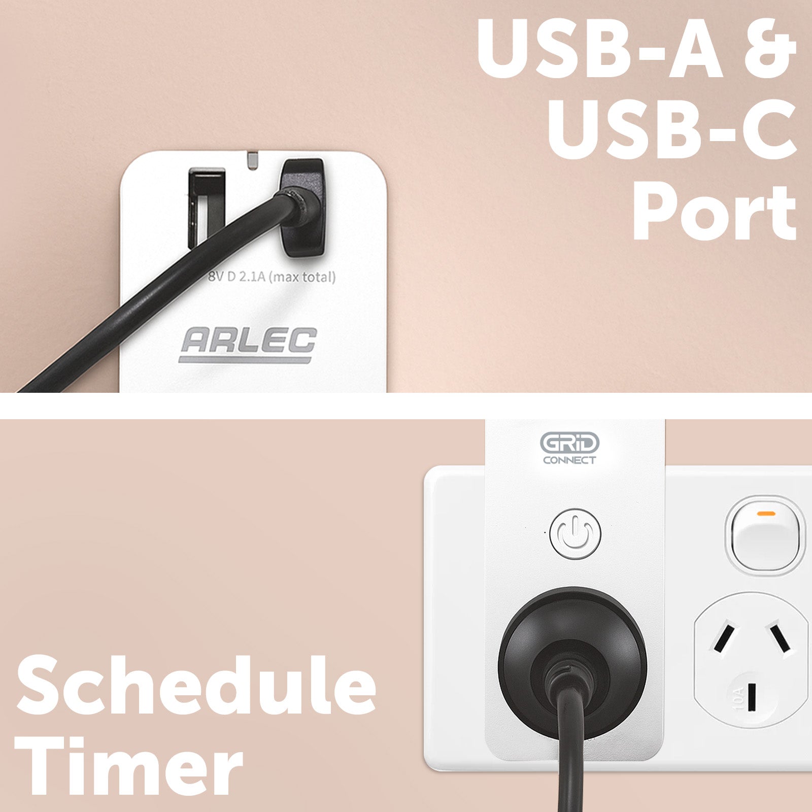 Arlec smart plug with USB, Wi-Fi socket for home automation, Grid Connect compatible power adaptor
