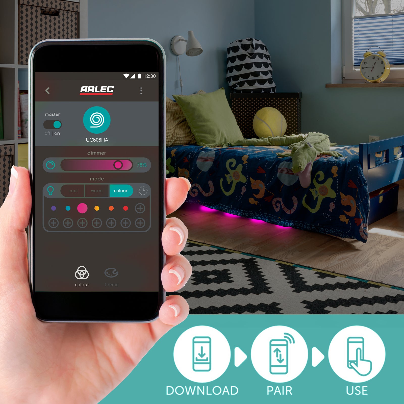 Smart RGBW LED puck lights 4 pack – Arlec Wi-Fi colour changing under shelf lighting Grid Connect