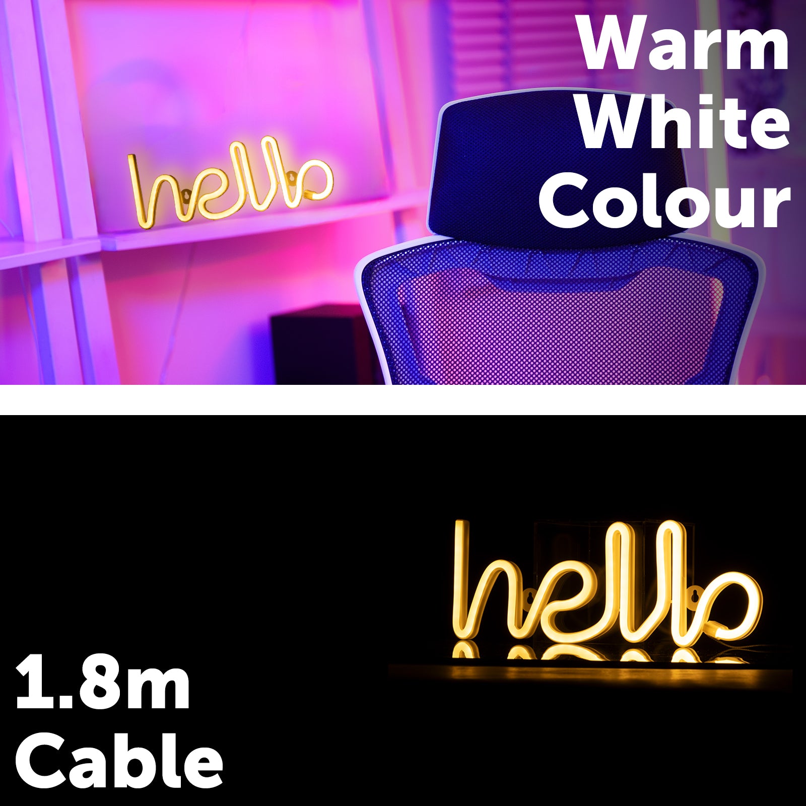 Arlec Hello LED neon wall sign in warm white for home or office decor